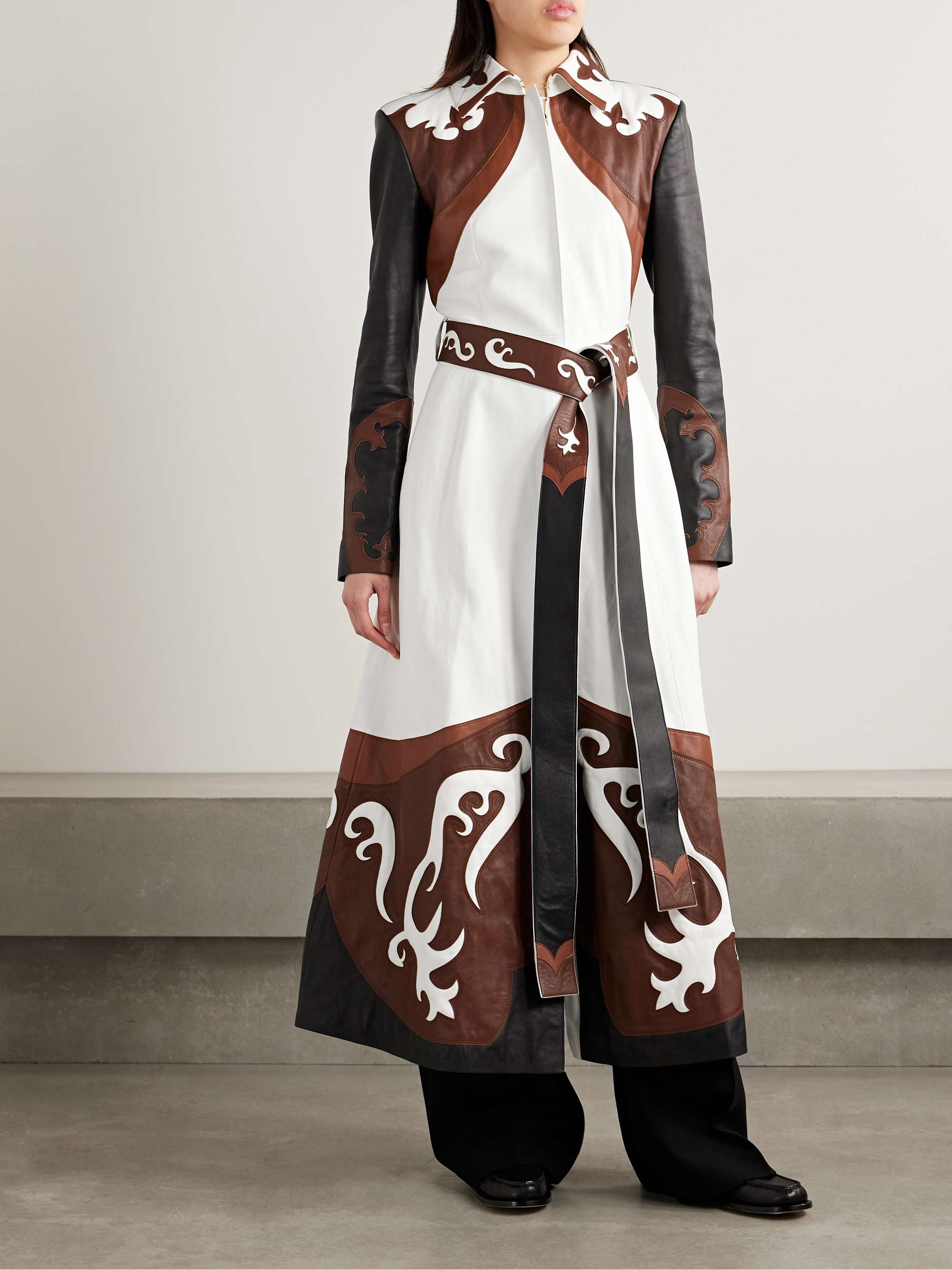 Jemme belted color-block leather coat view