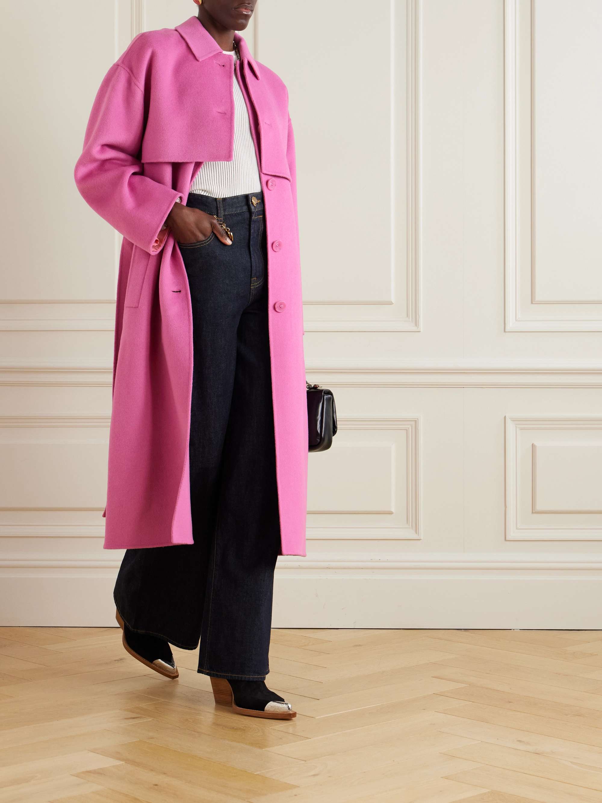 Romi belted layered wool-blend felt coat view