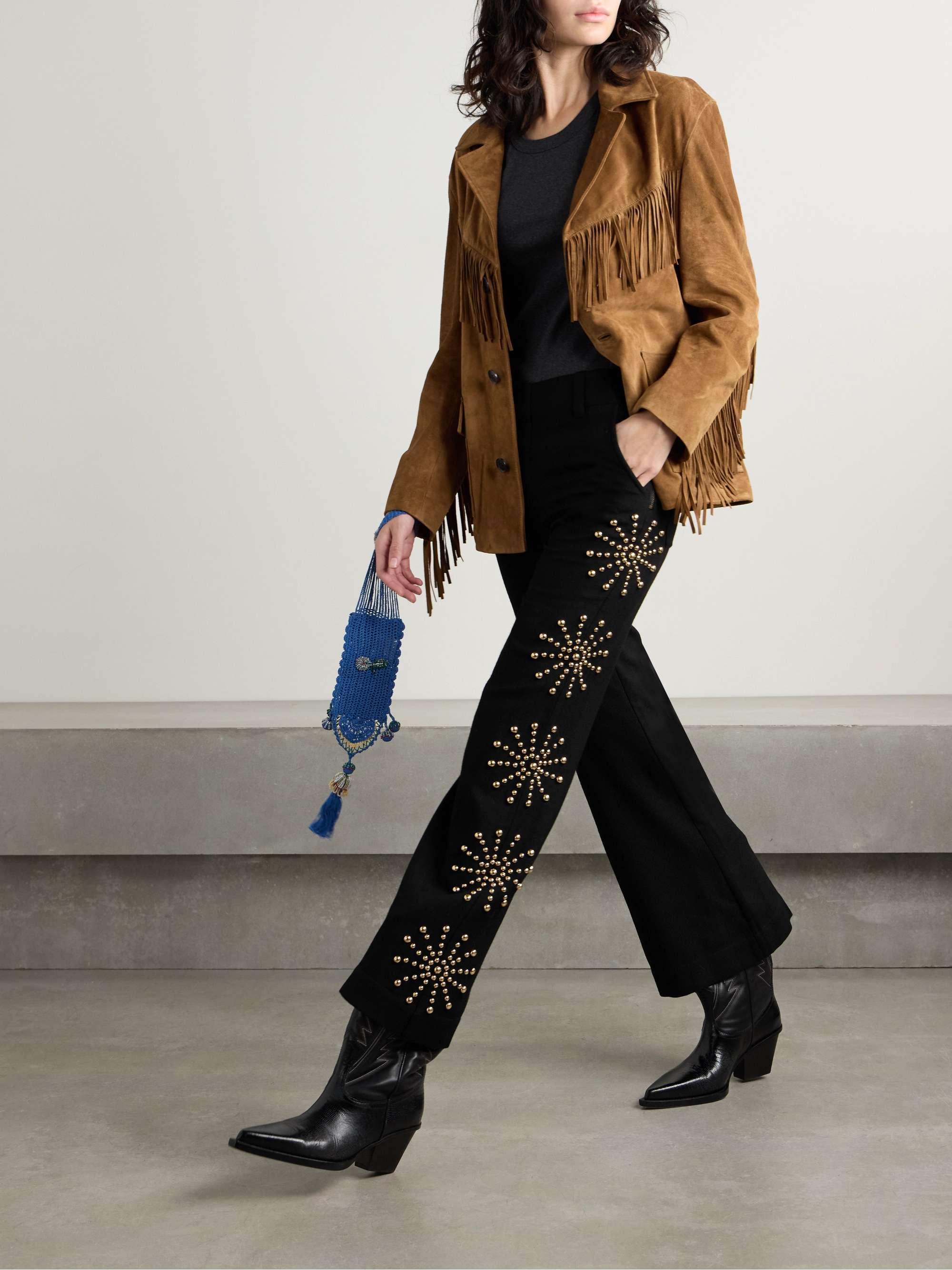 Charlie Casino studded wool-twill flared pants view
