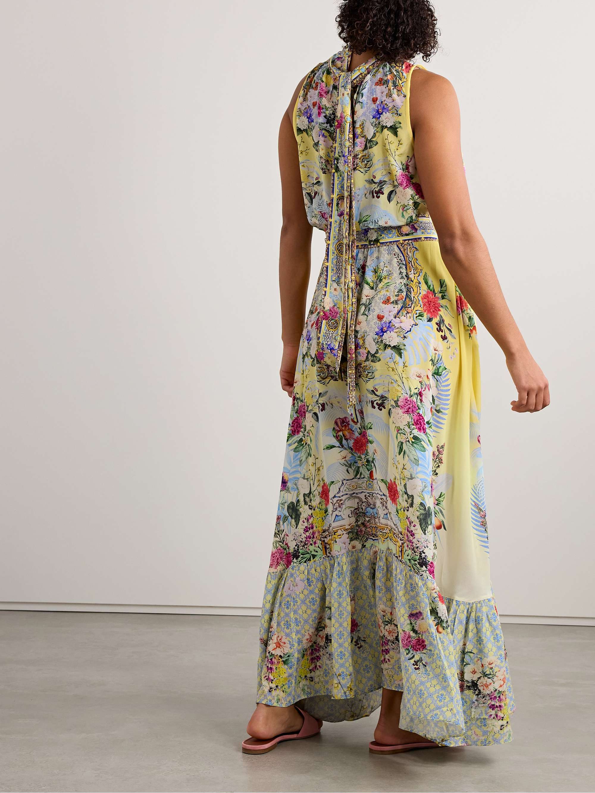Belted tie-neck crystal-embellished floral-print silk-georgette maxi dress view