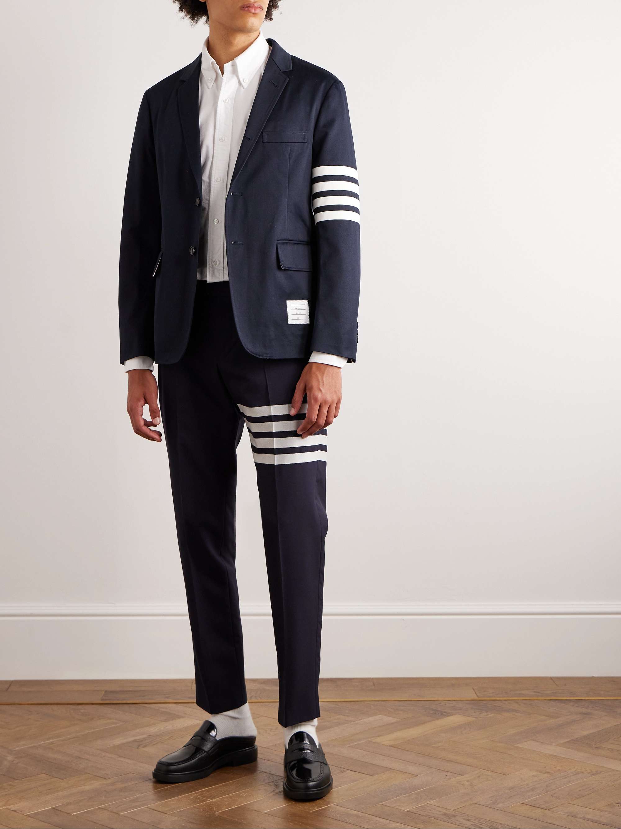 Button-Down Collar Striped Grosgrain-Trimmed Cotton-Poplin Shirt view