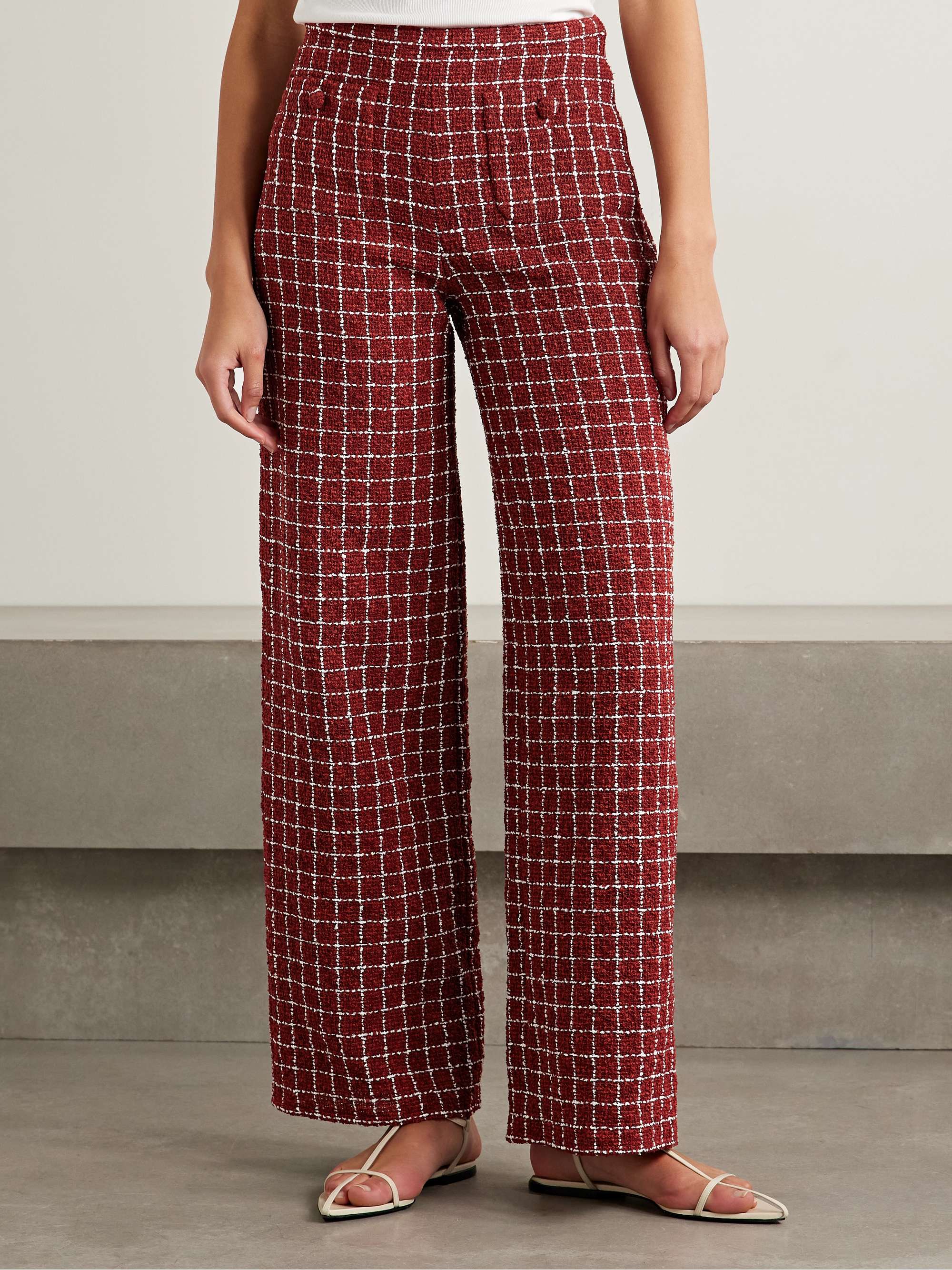 Amelia checked bouclé-tweed wide-leg pants view