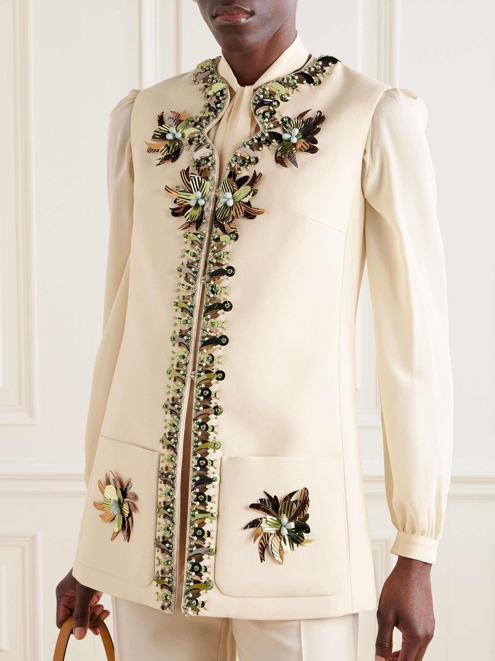 Embellished wool and silk-blend twill vest view
