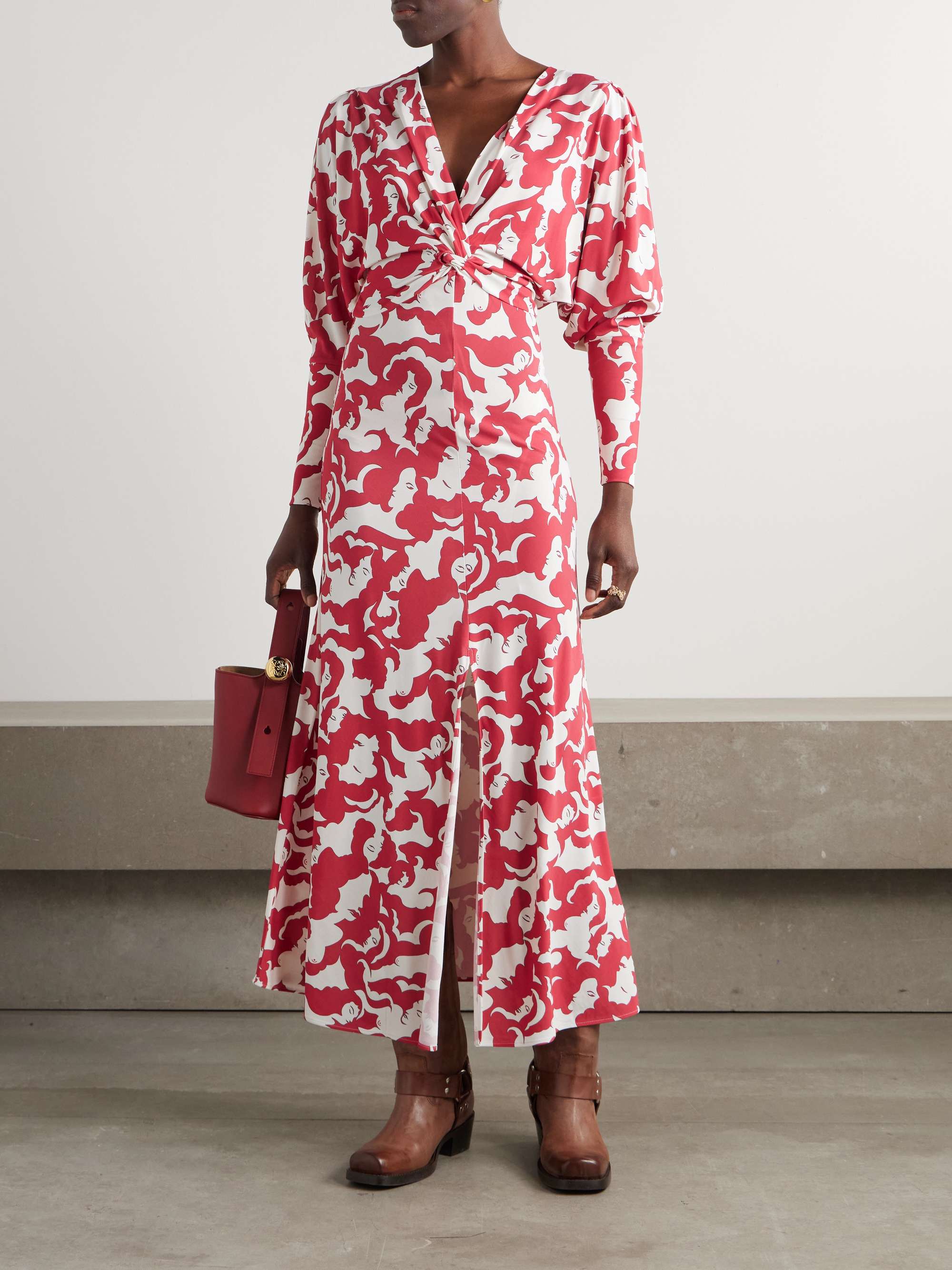 + MOTHER twist-front printed jersey midi dress view