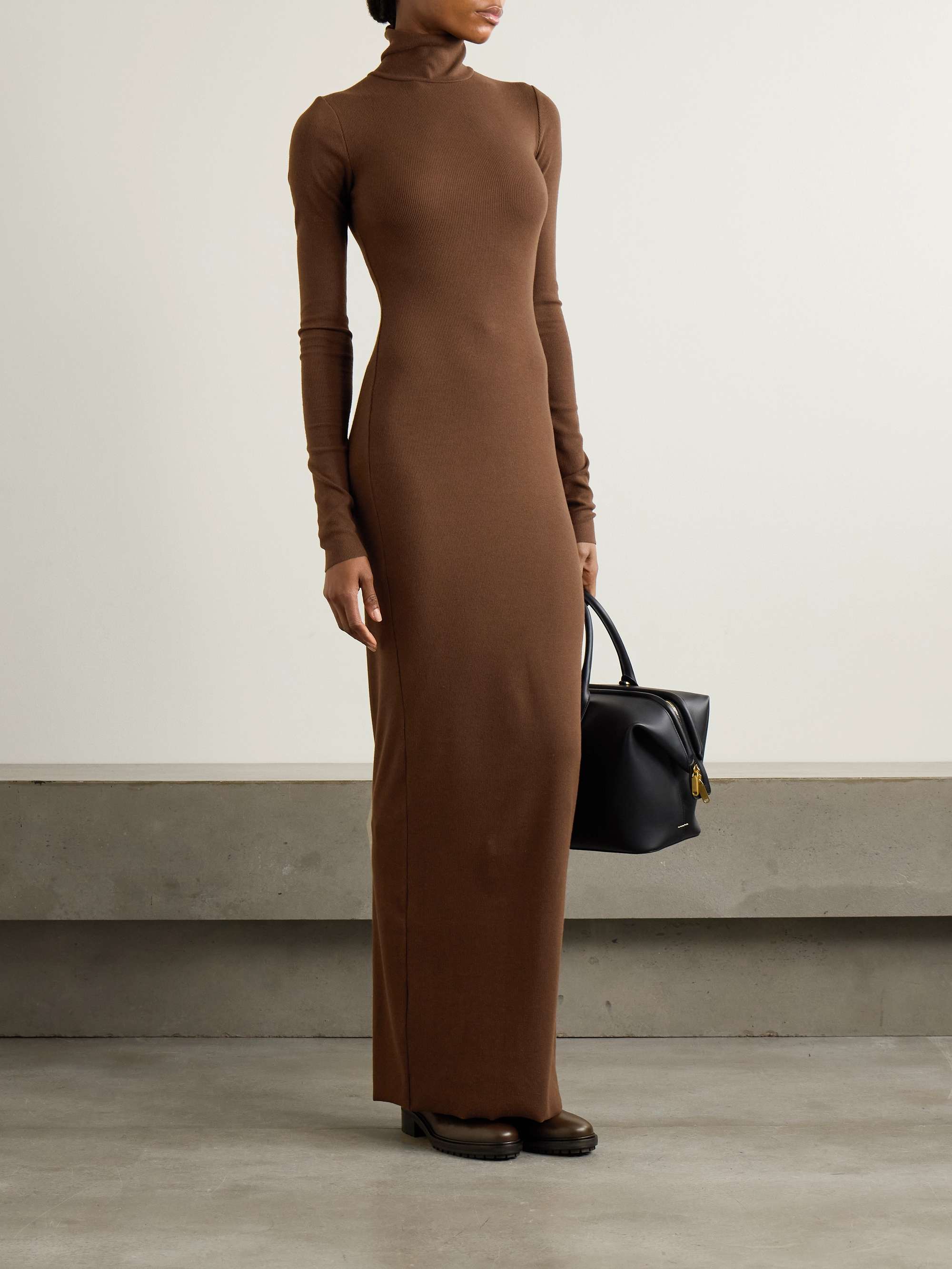 Ribbed stretch-cotton and modal-blend turtleneck maxi dress view