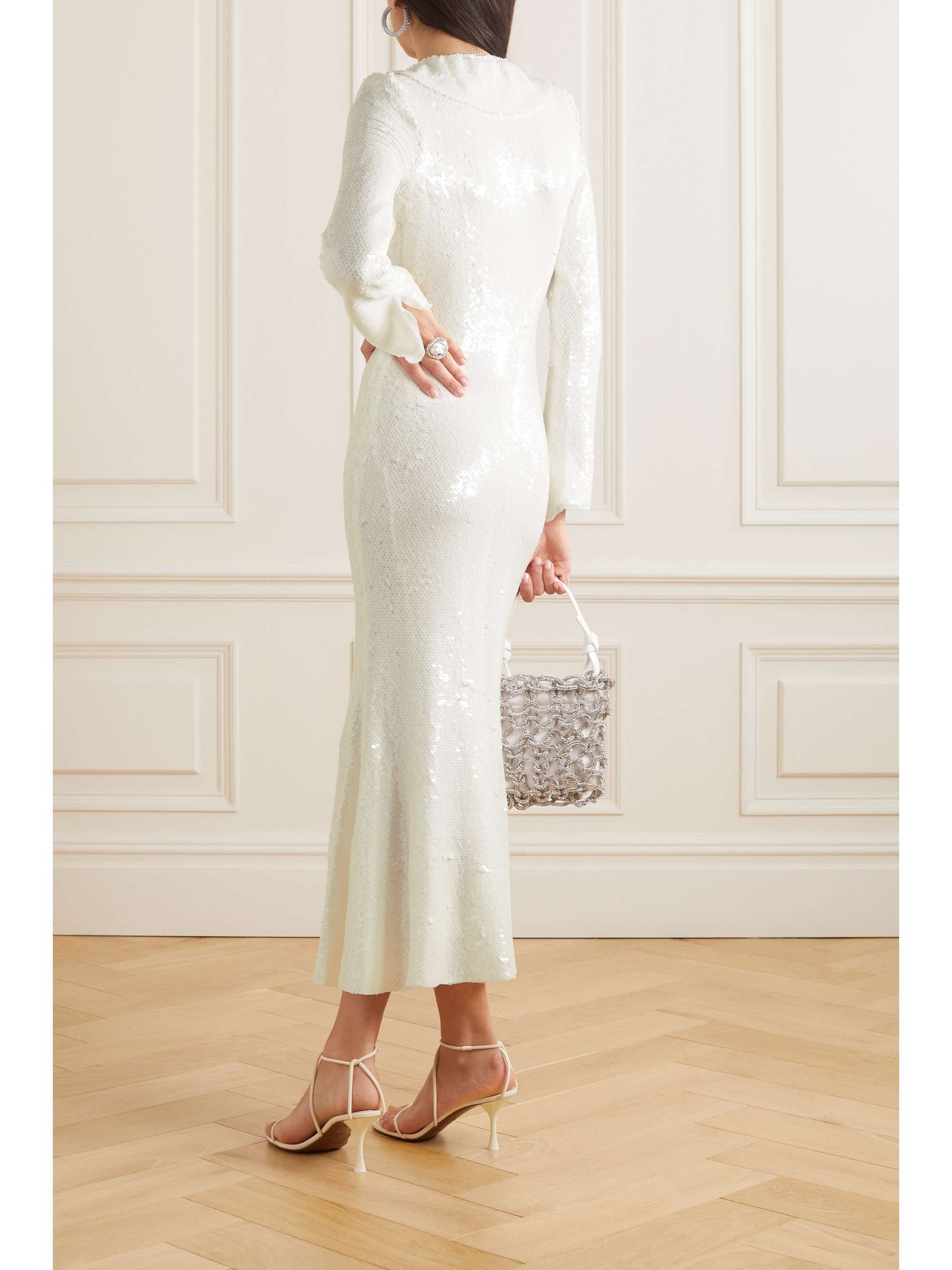 Ruffled sequined stretch-tulle midi dress view
