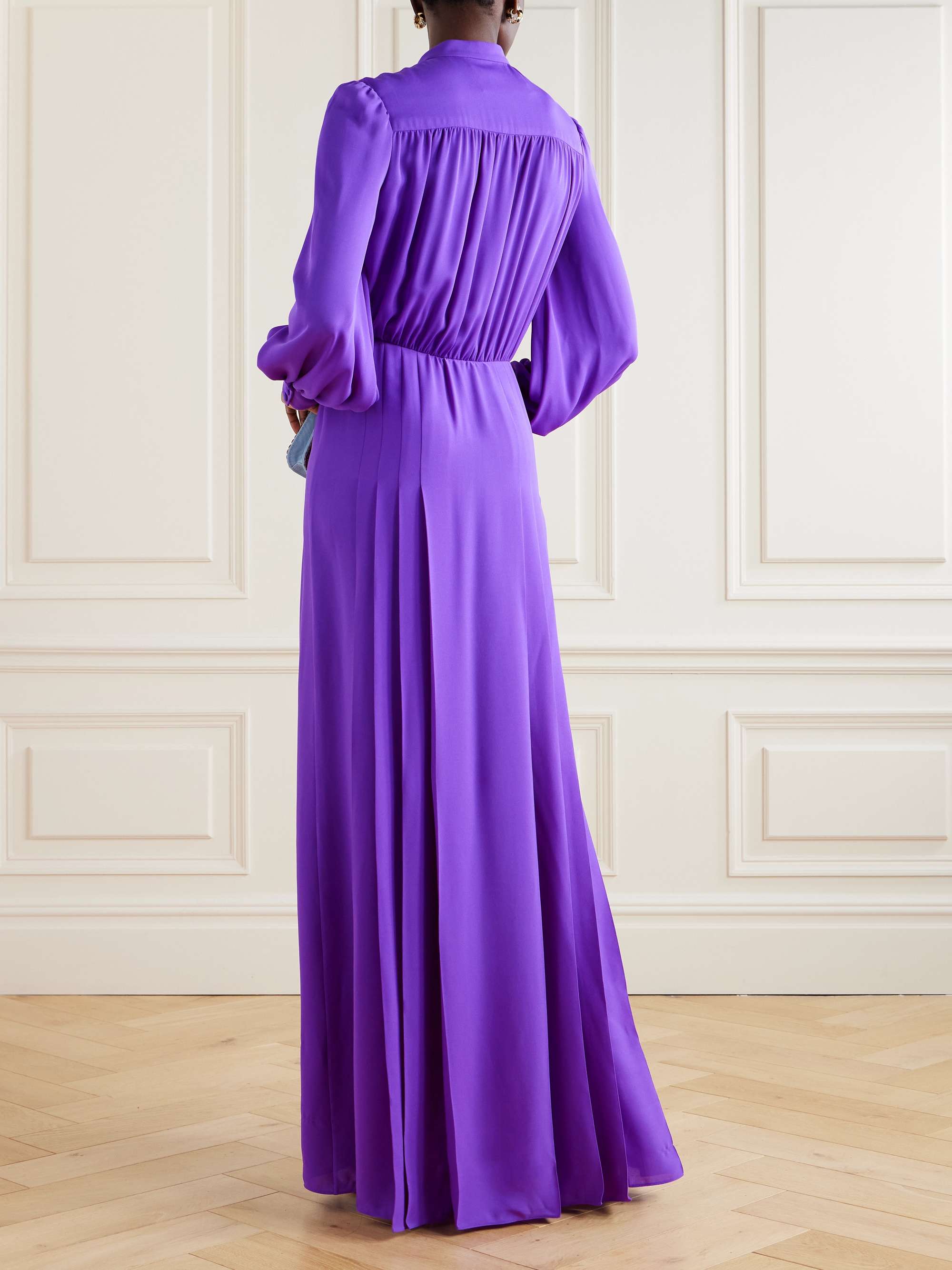 Gathered pleated silk-georgette gown view