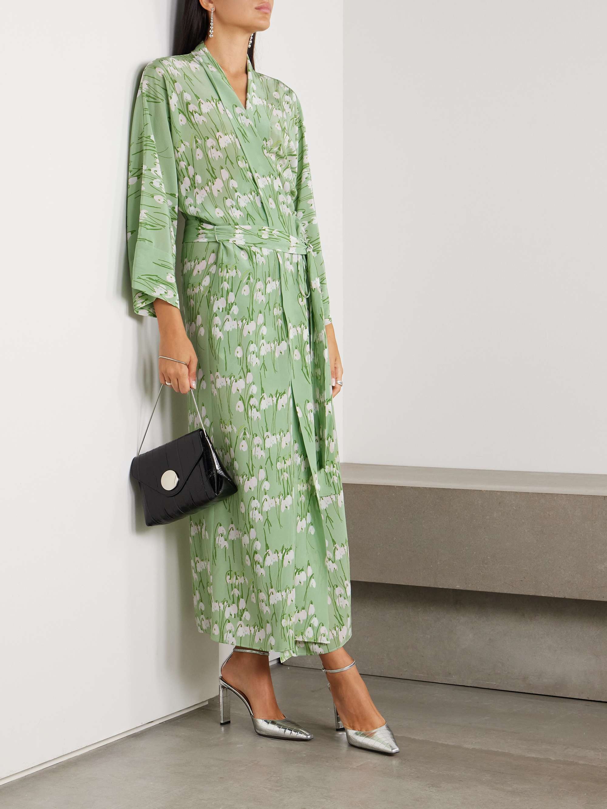 Floral-print silk midi wrap dress view