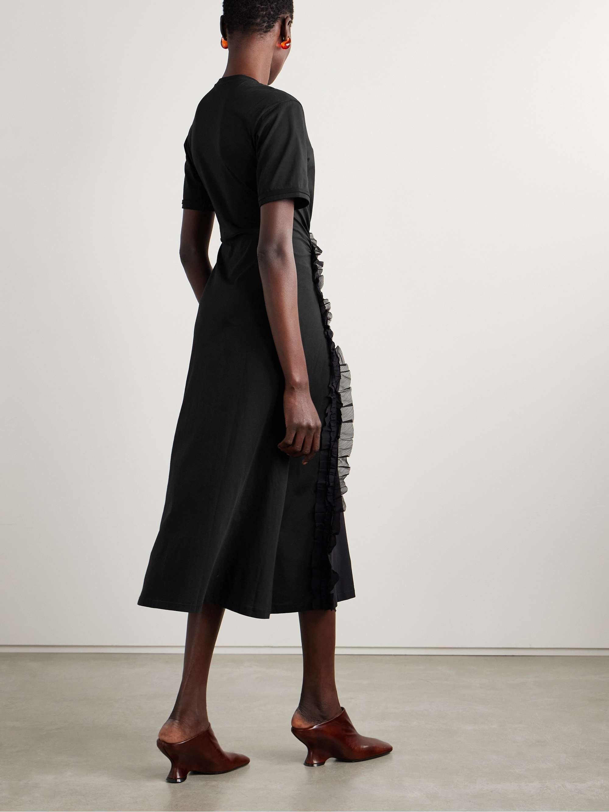 Lilia crepon-trimmed ruched organic cotton-jersey midi dress view