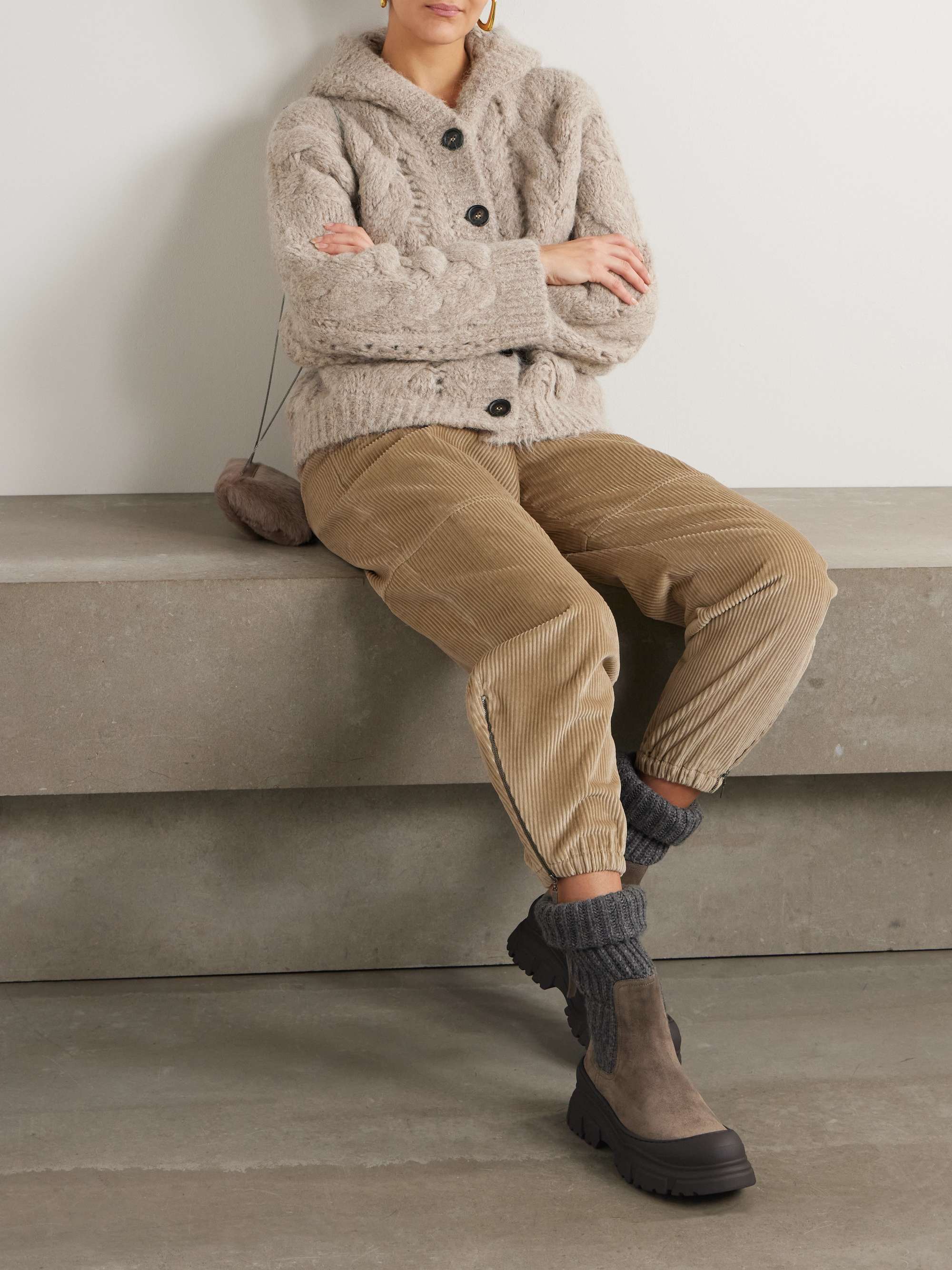 Hooded cable-knit alpaca-blend cardigan view