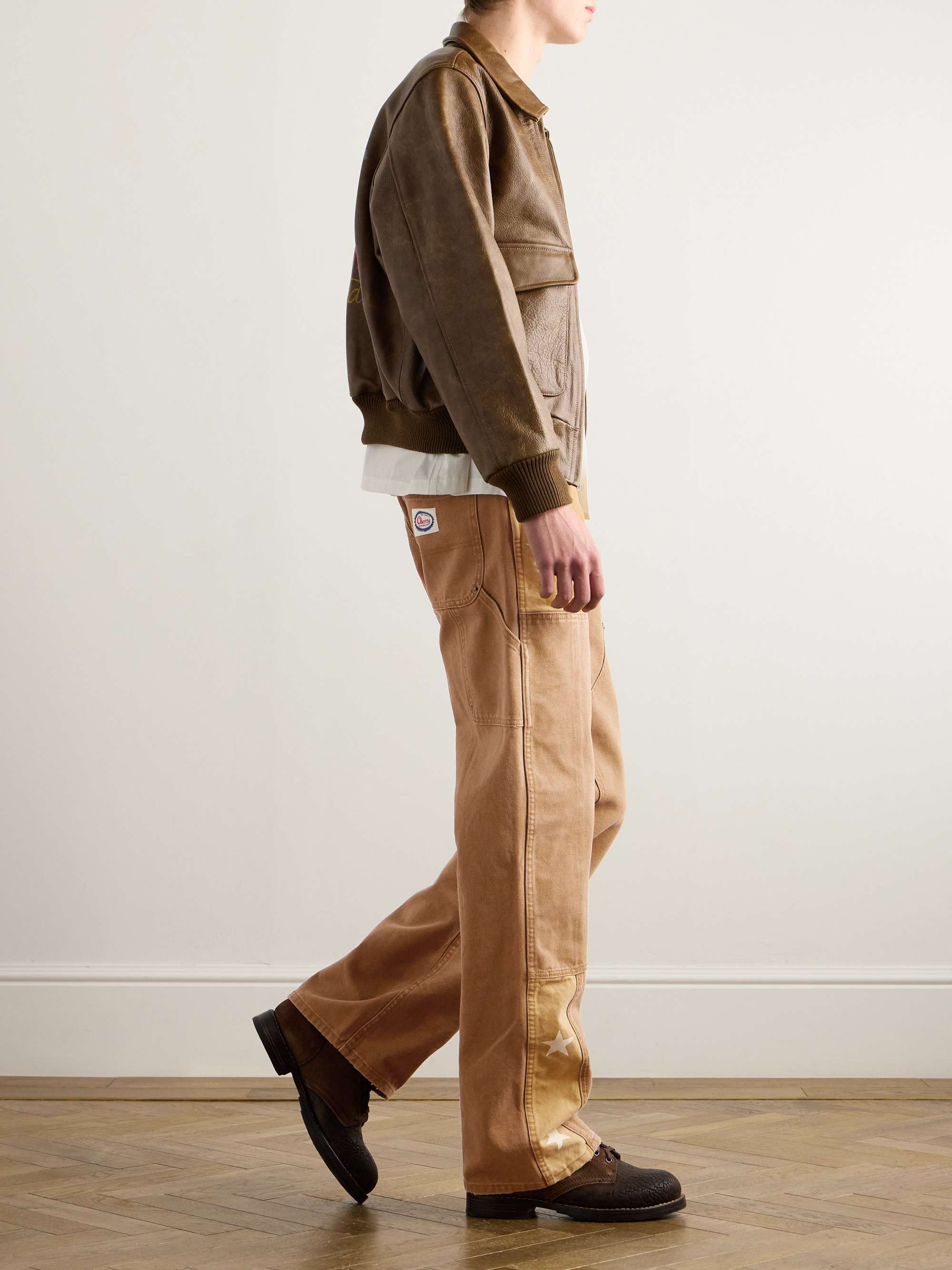 Straight-Leg Panelled Printed Cotton-Canvas Trousers view