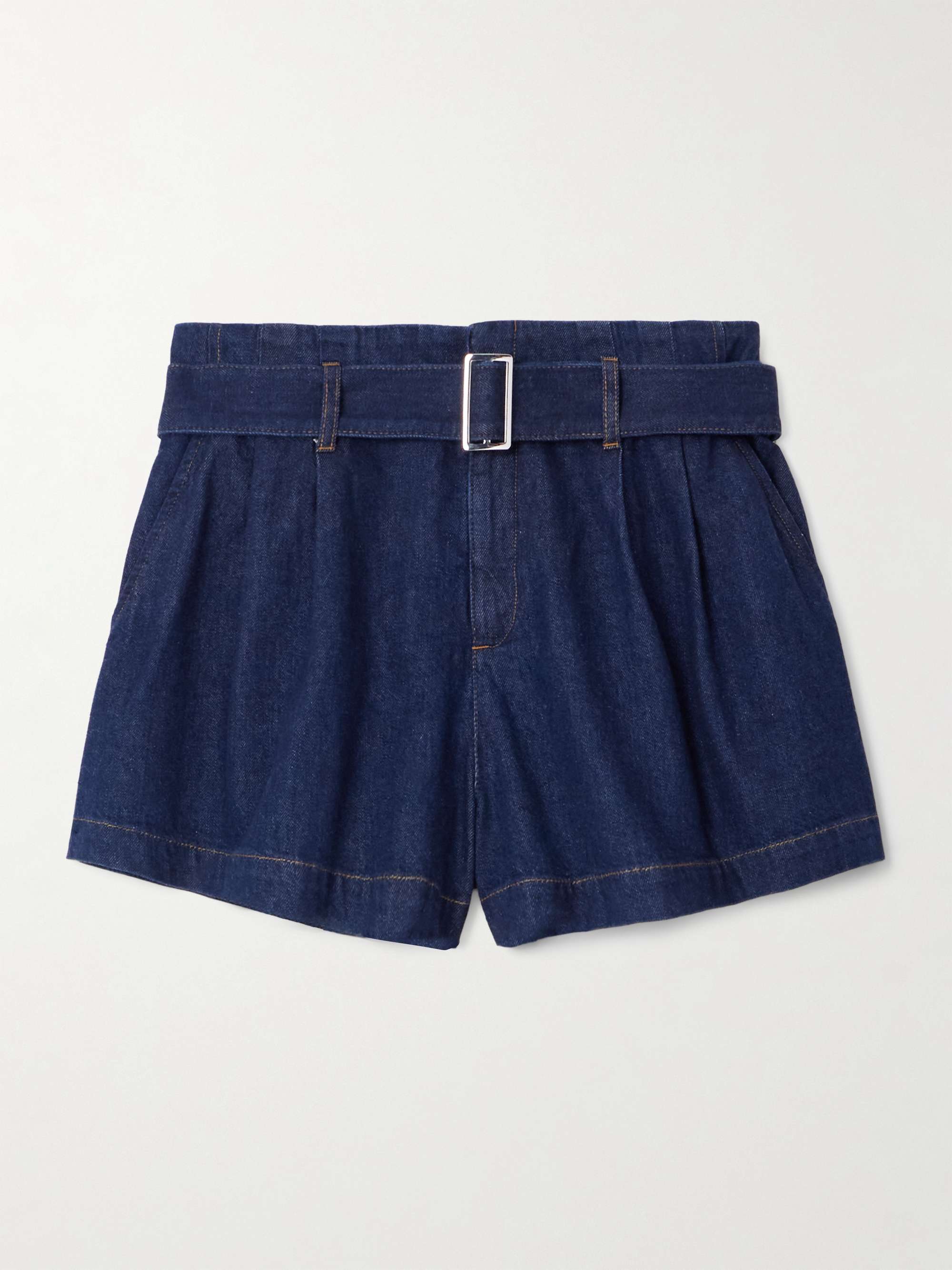 The Paper Bag belted pleated denim shorts view
