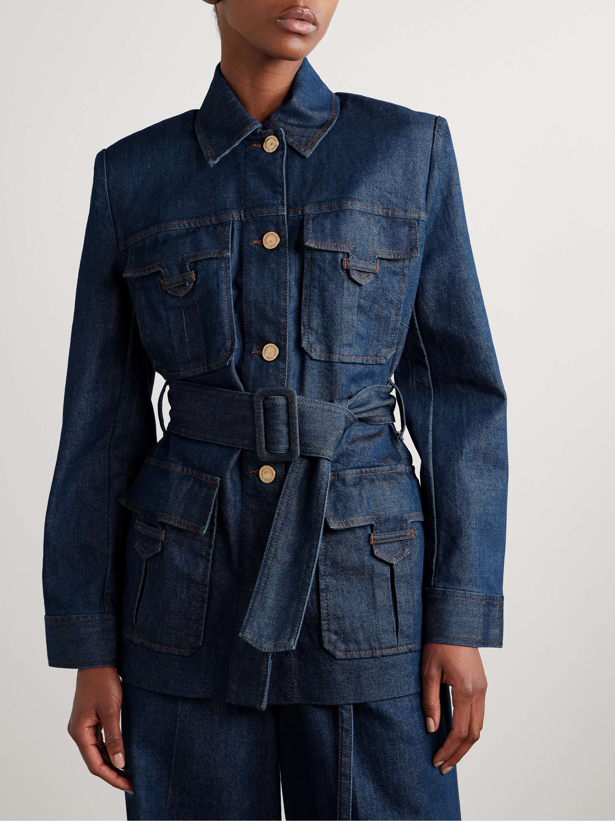 Illuminate belted denim jacket view