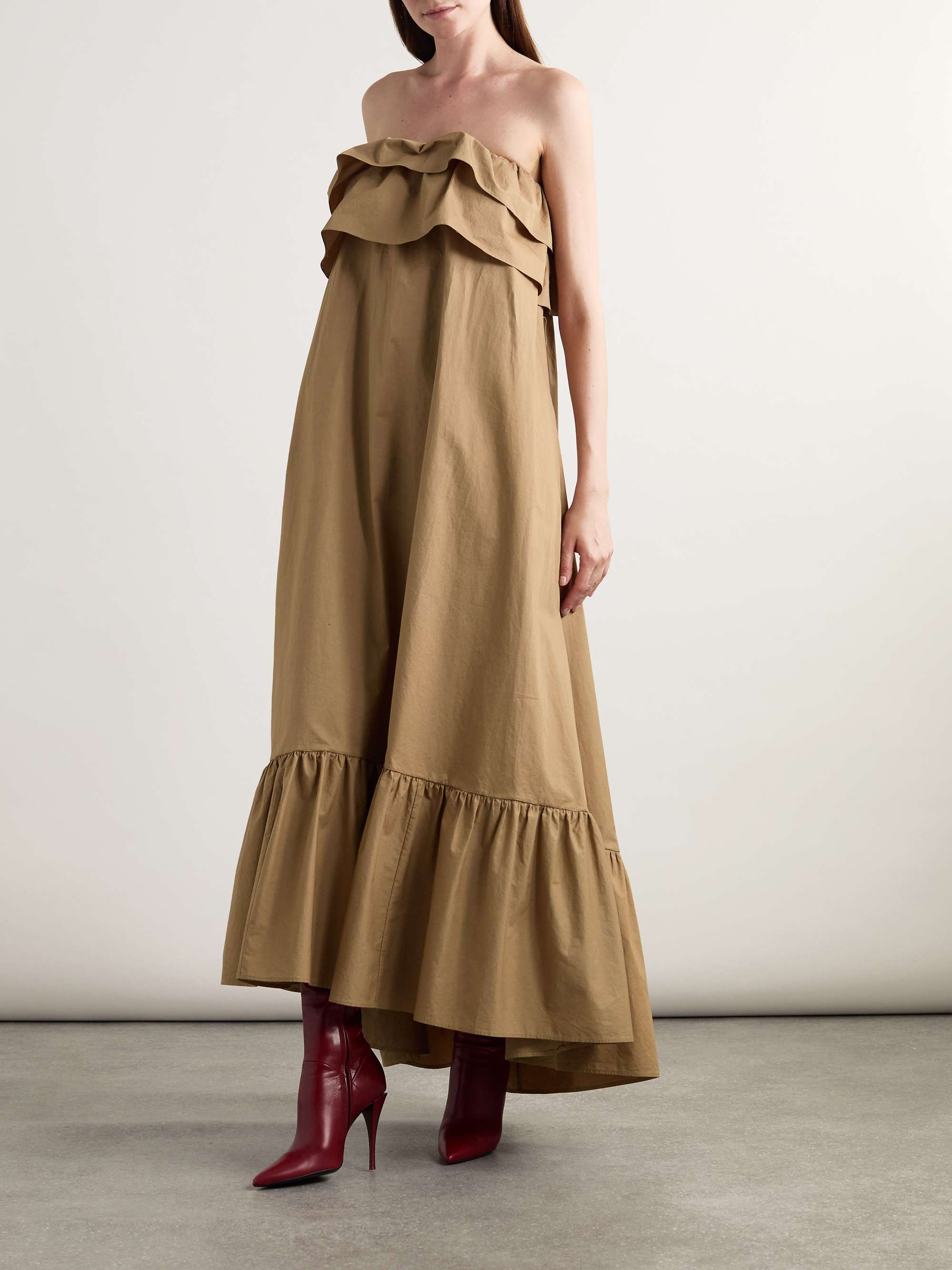 Strapless ruffled cotton-gabardine maxi dress view