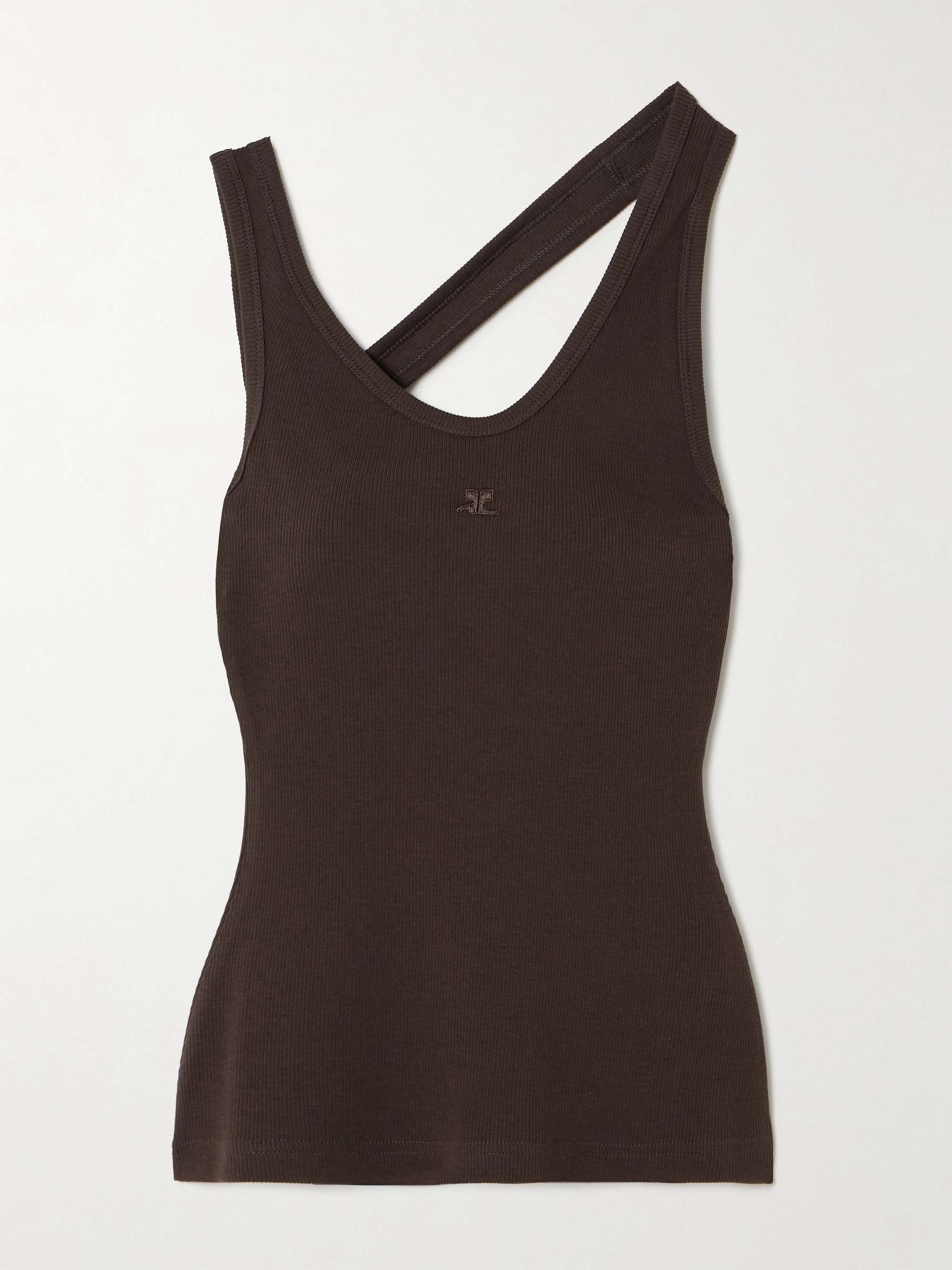 Asymmetric embroidered ribbed stretch cotton-jersey tank view