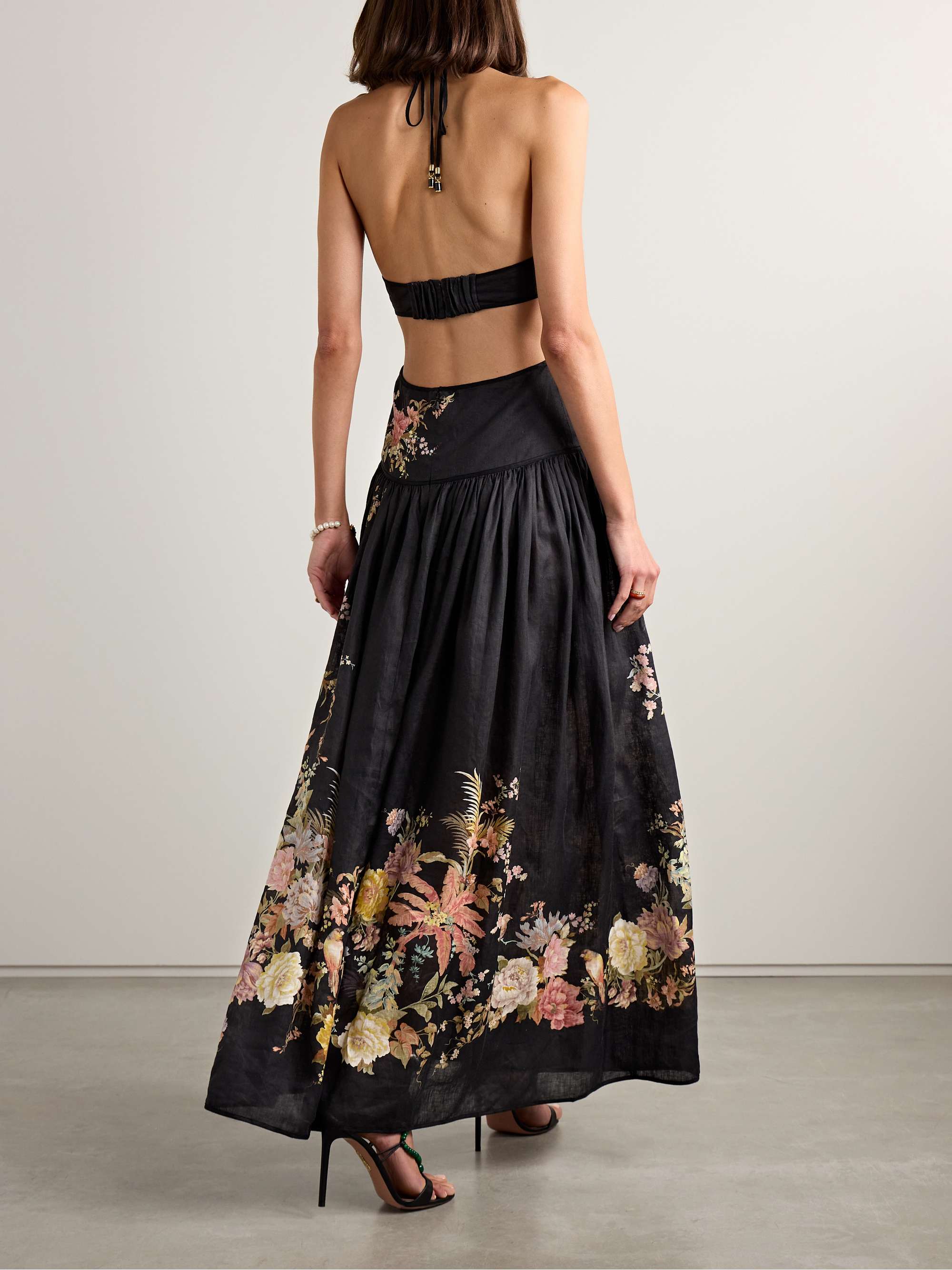 Tallow cutout floral-print linen halterneck midi dress view