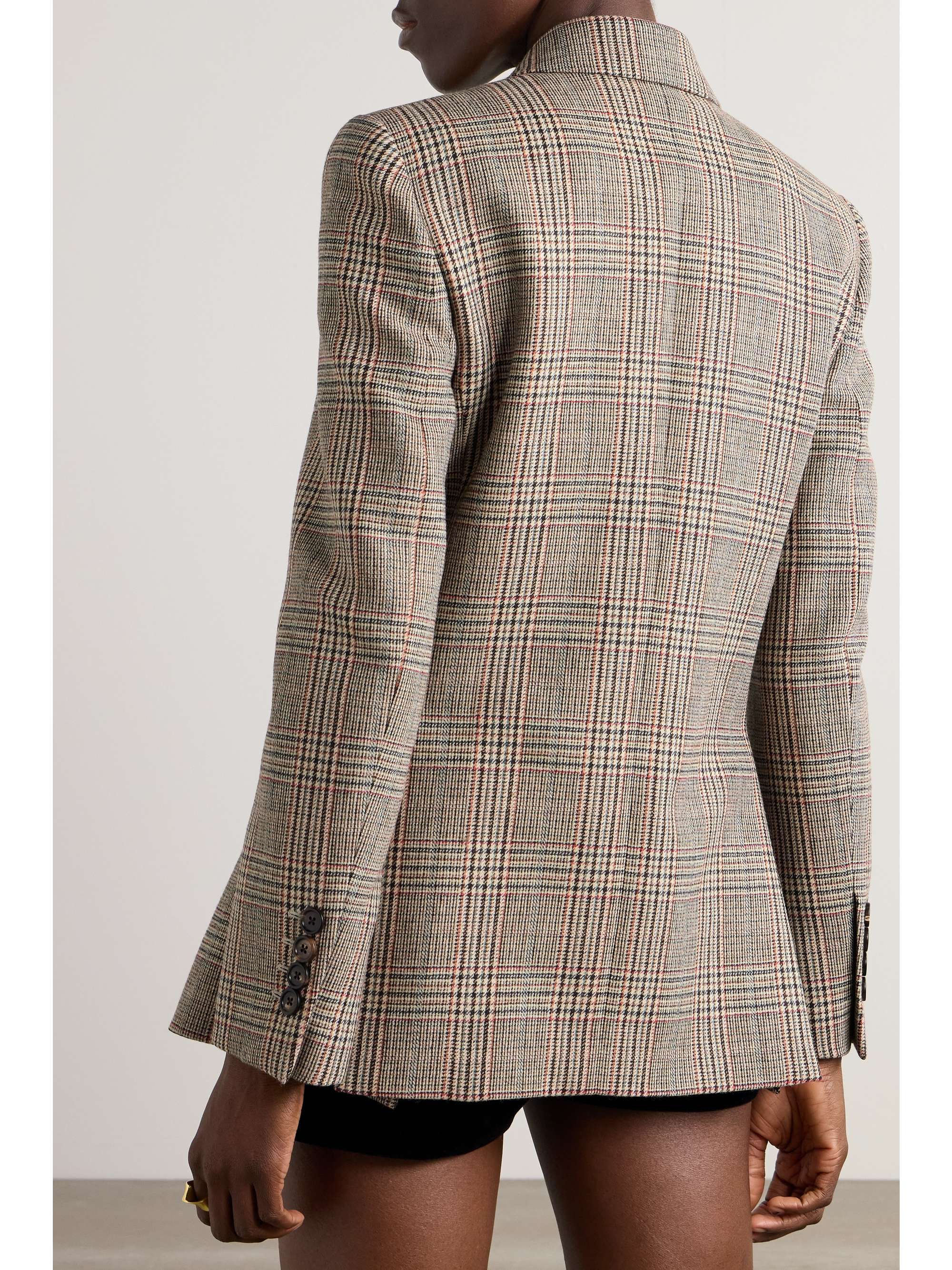 Double-breasted checked wool-blend blazer view