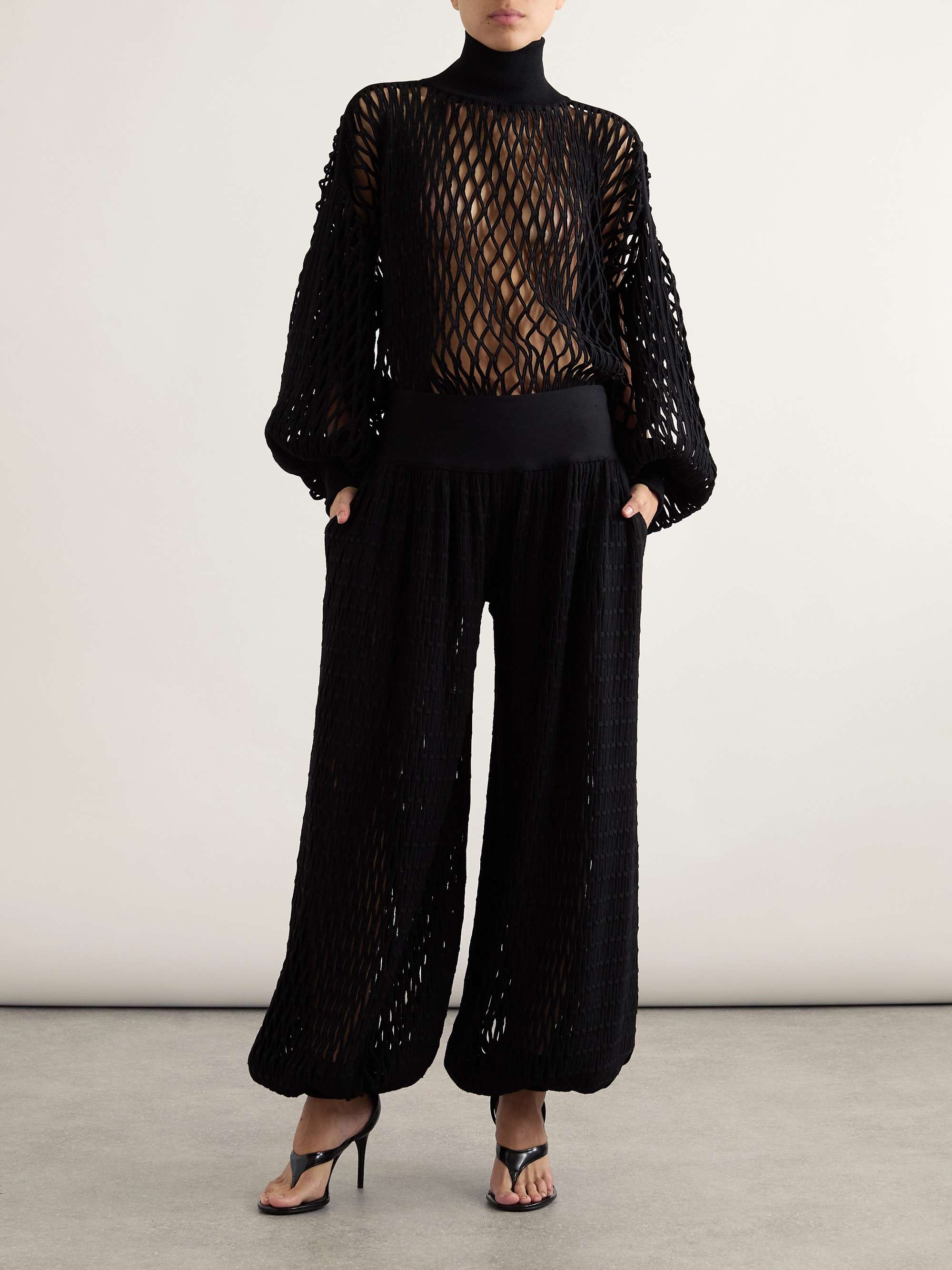 Oversized open-knit turtleneck sweater view