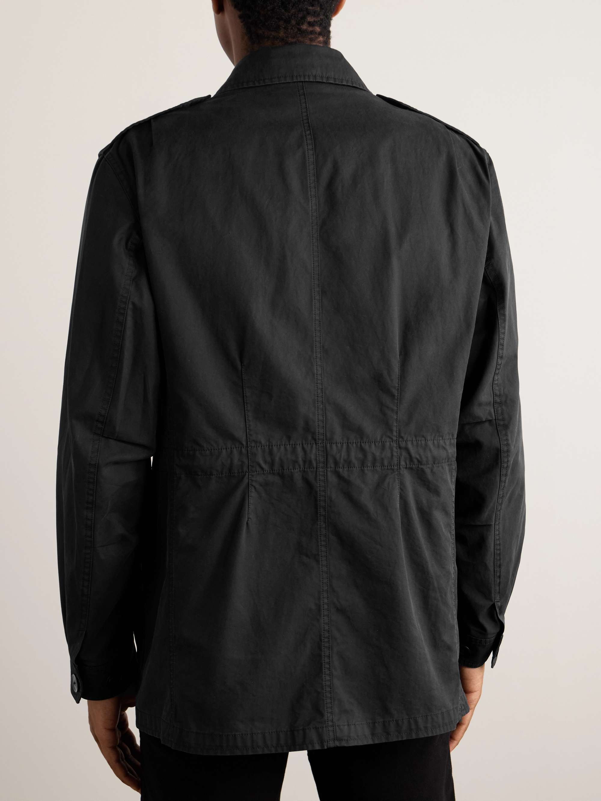 Leather-Trimmed Cotton-Twill Field Jacket view