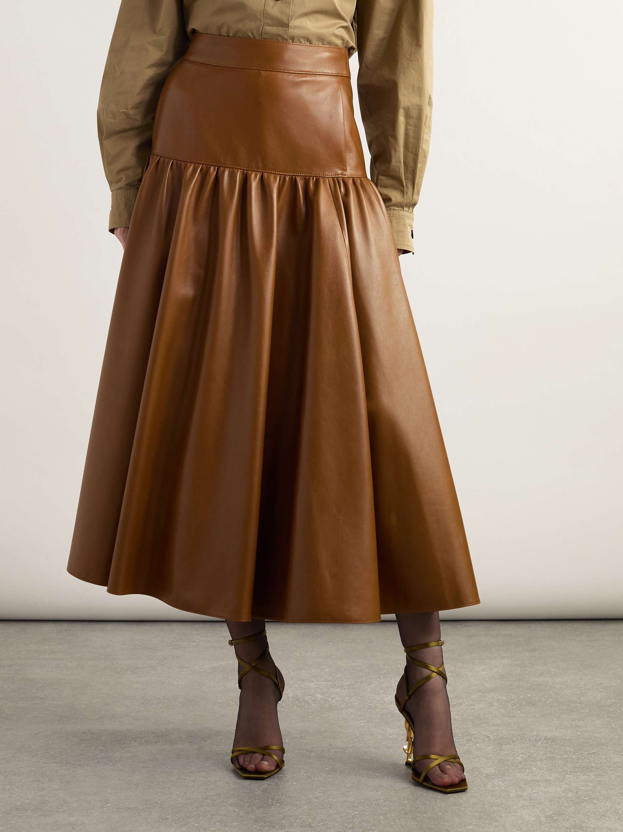 Tiered leather midi skirt view