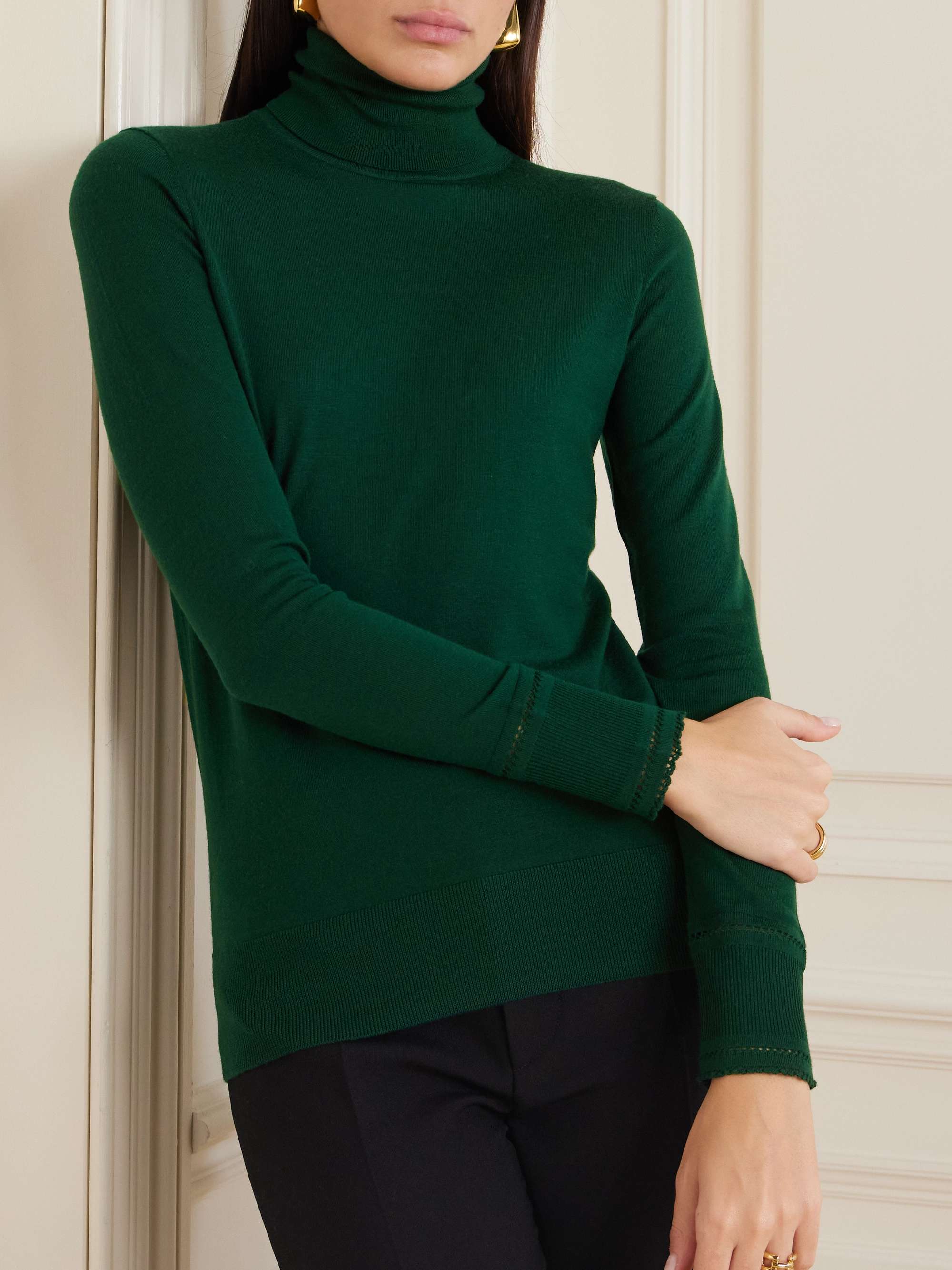 Pointelle-knit wool turtleneck sweater view