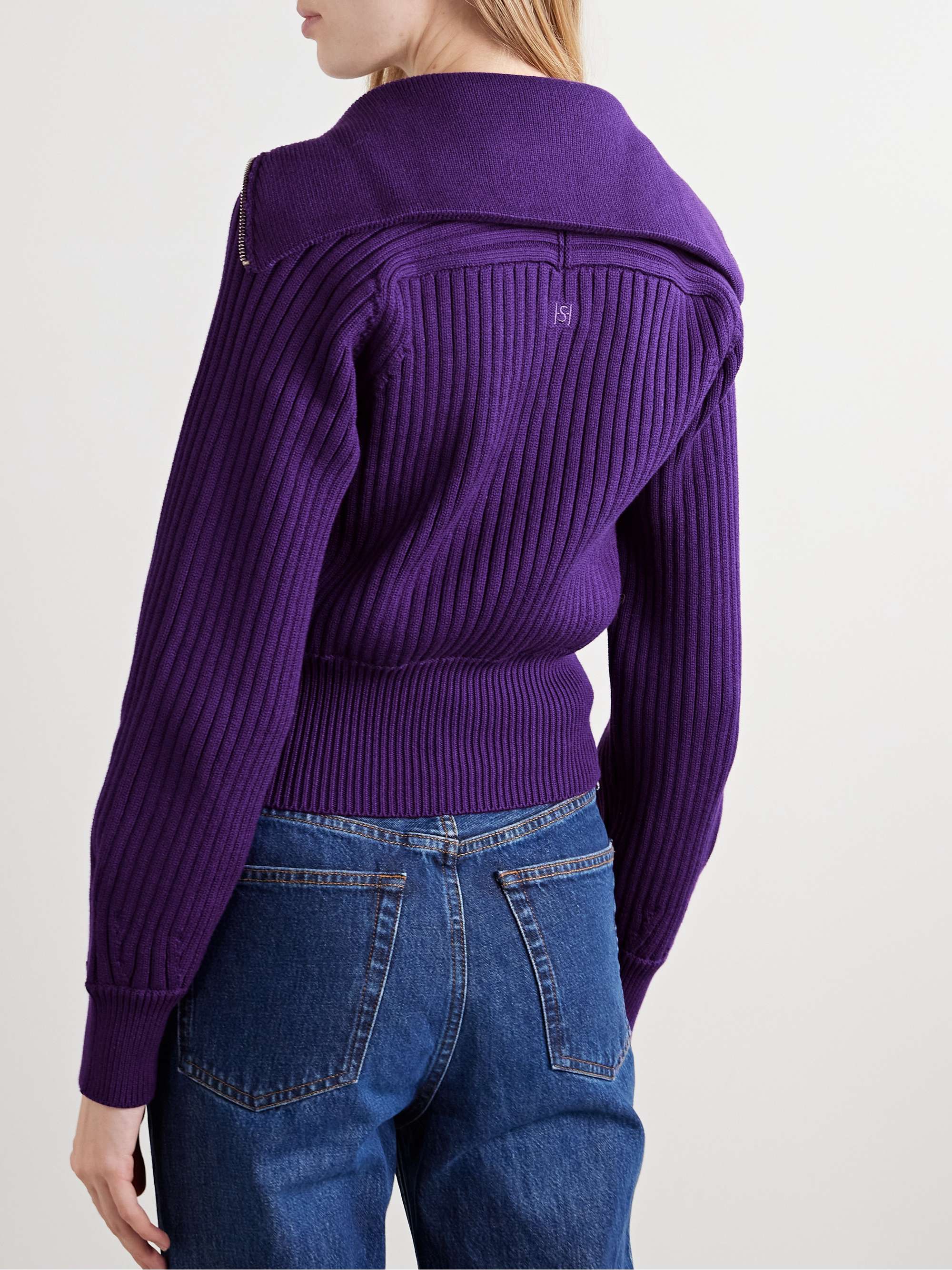 Chester ribbed cotton-blend half-zip sweater view