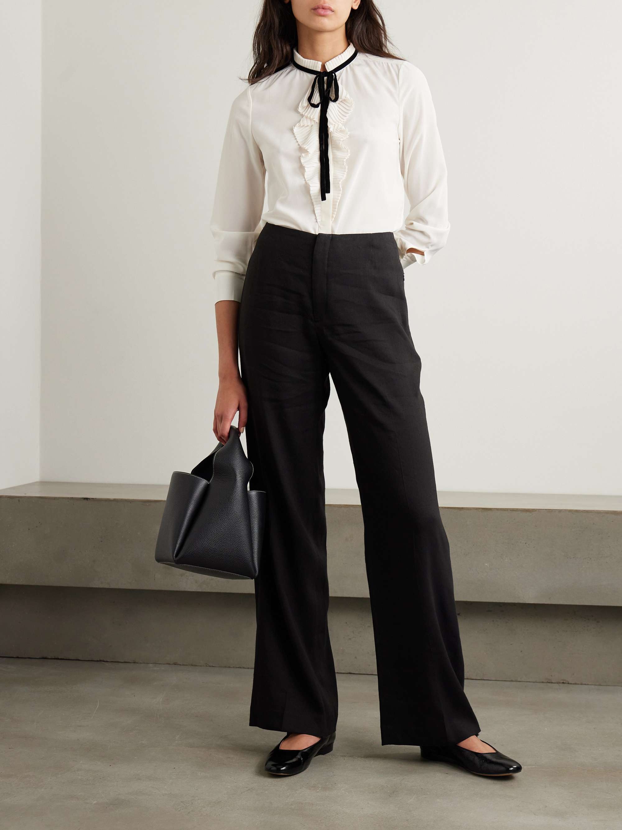 Tie-detailed ruffled silk crepe de chine blouse view