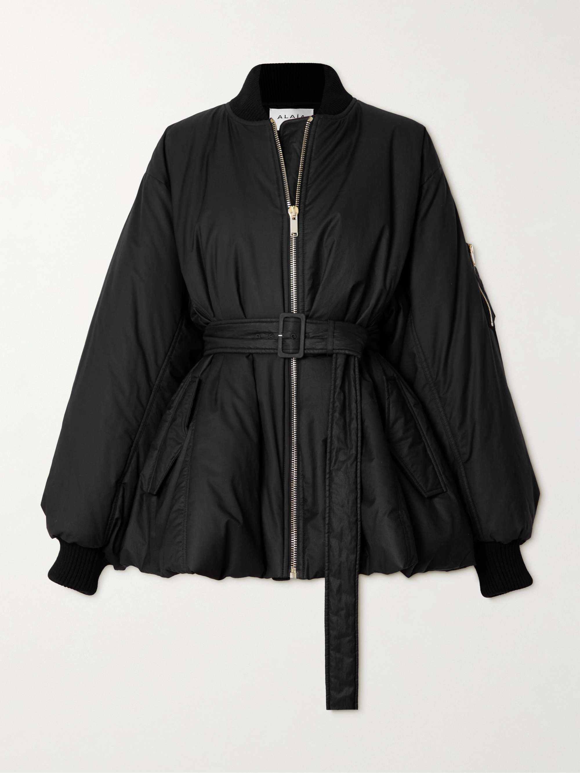 Belted cotton-blend twill peplum jacket view
