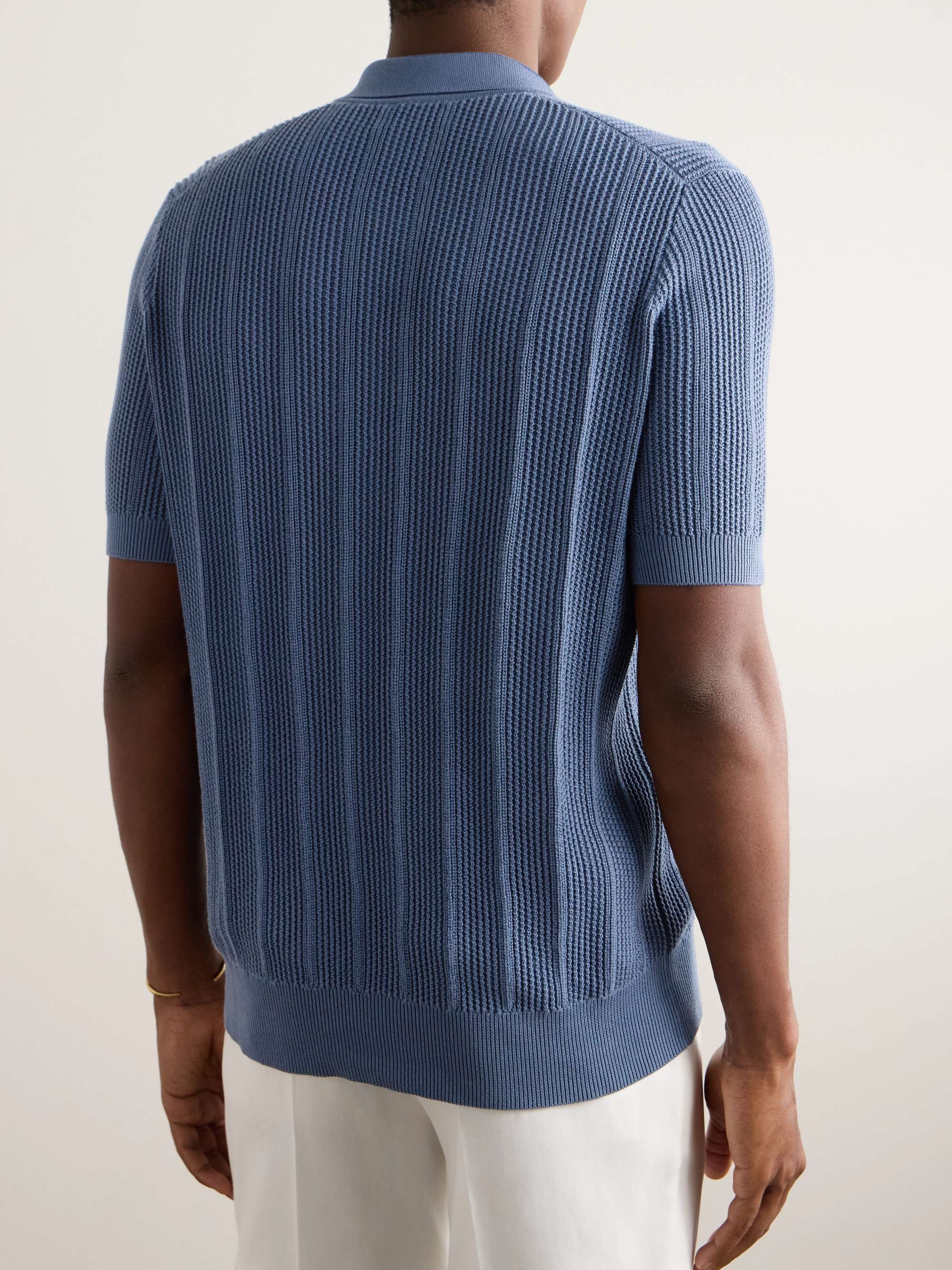 Slim-Fit Ribbed Cotton Polo Shirt view