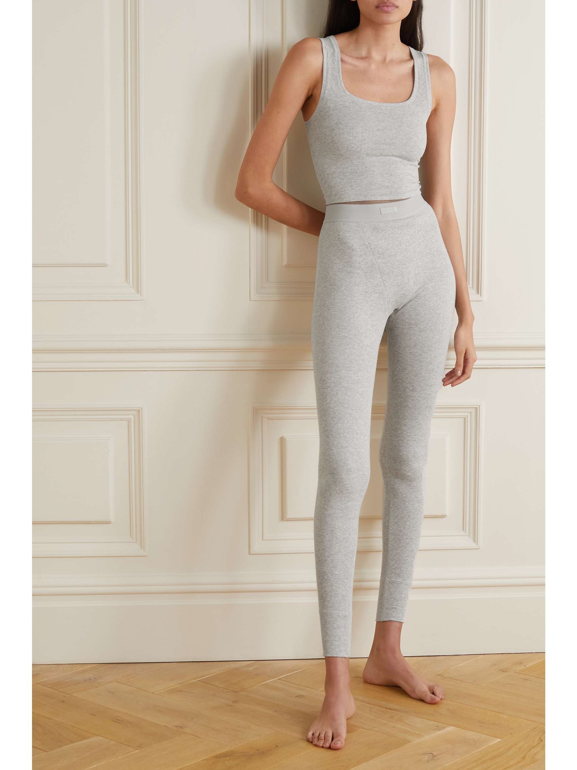 Cotton Collection cropped ribbed cotton-blend jersey tank view