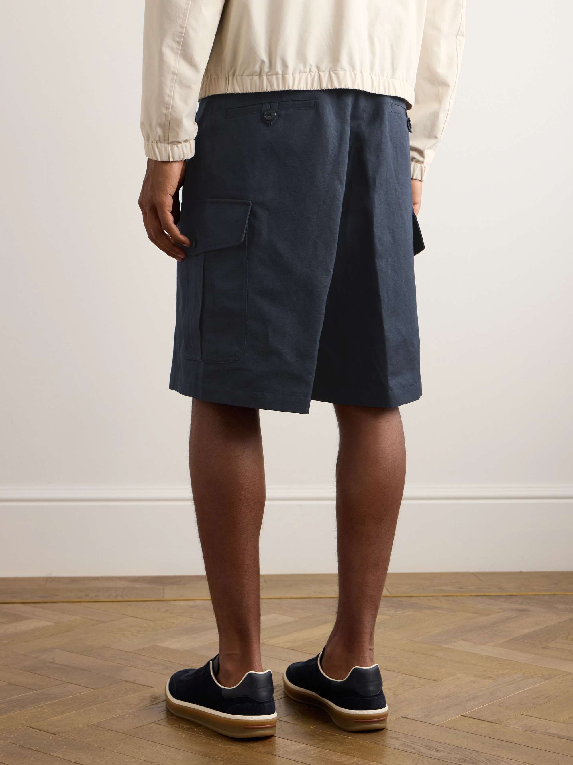Bizen Wide-Leg Cotton and Linen-Blend Canvas Cargo Shorts view