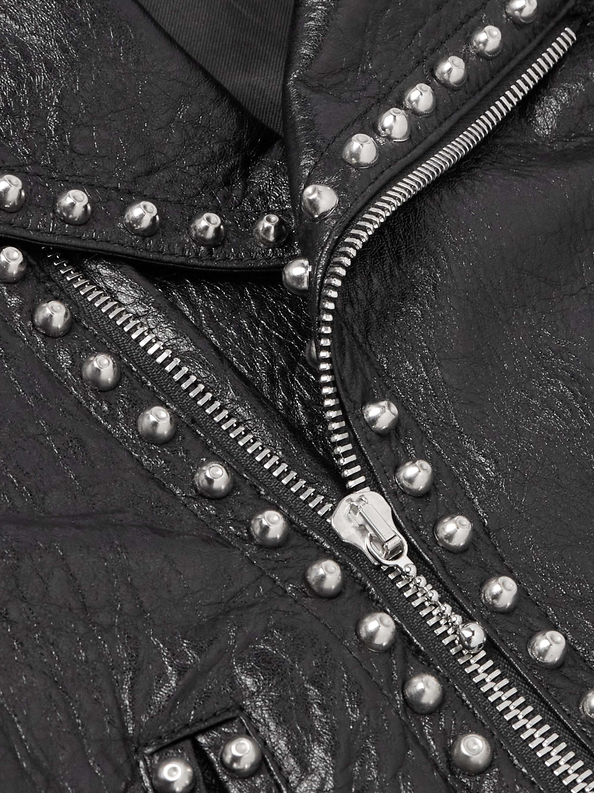 Studded Belted Textured-Leather Jacket view