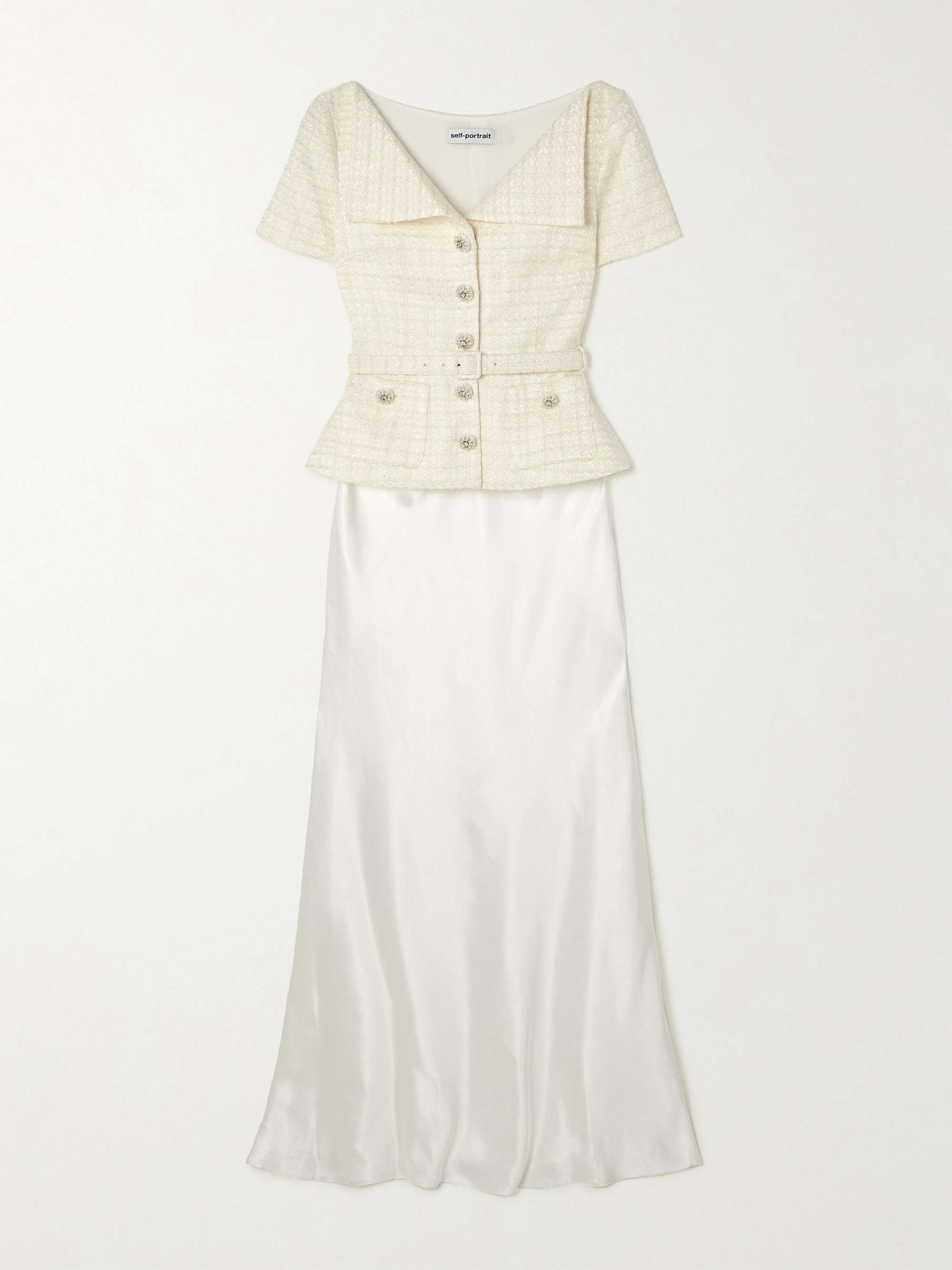 Belted embellished bouclé and satin maxi dress view