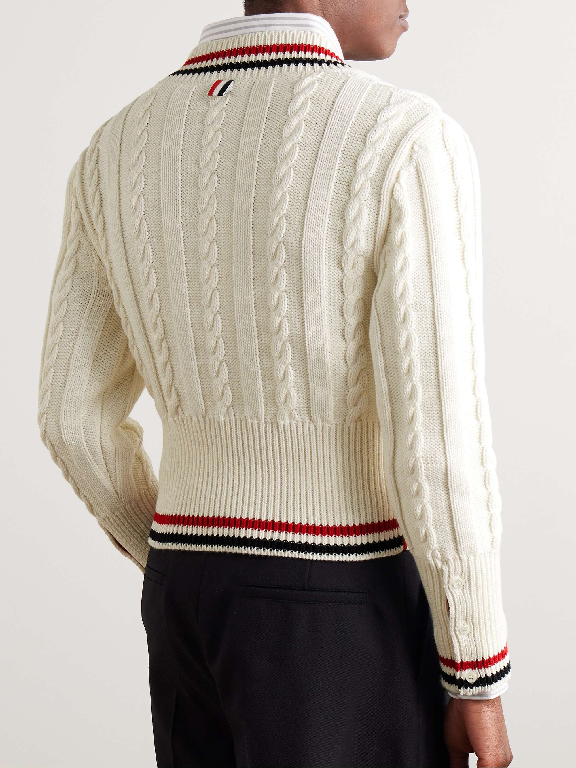 Slim-Fit Cropped Striped Cable-Knit Cotton Sweater view