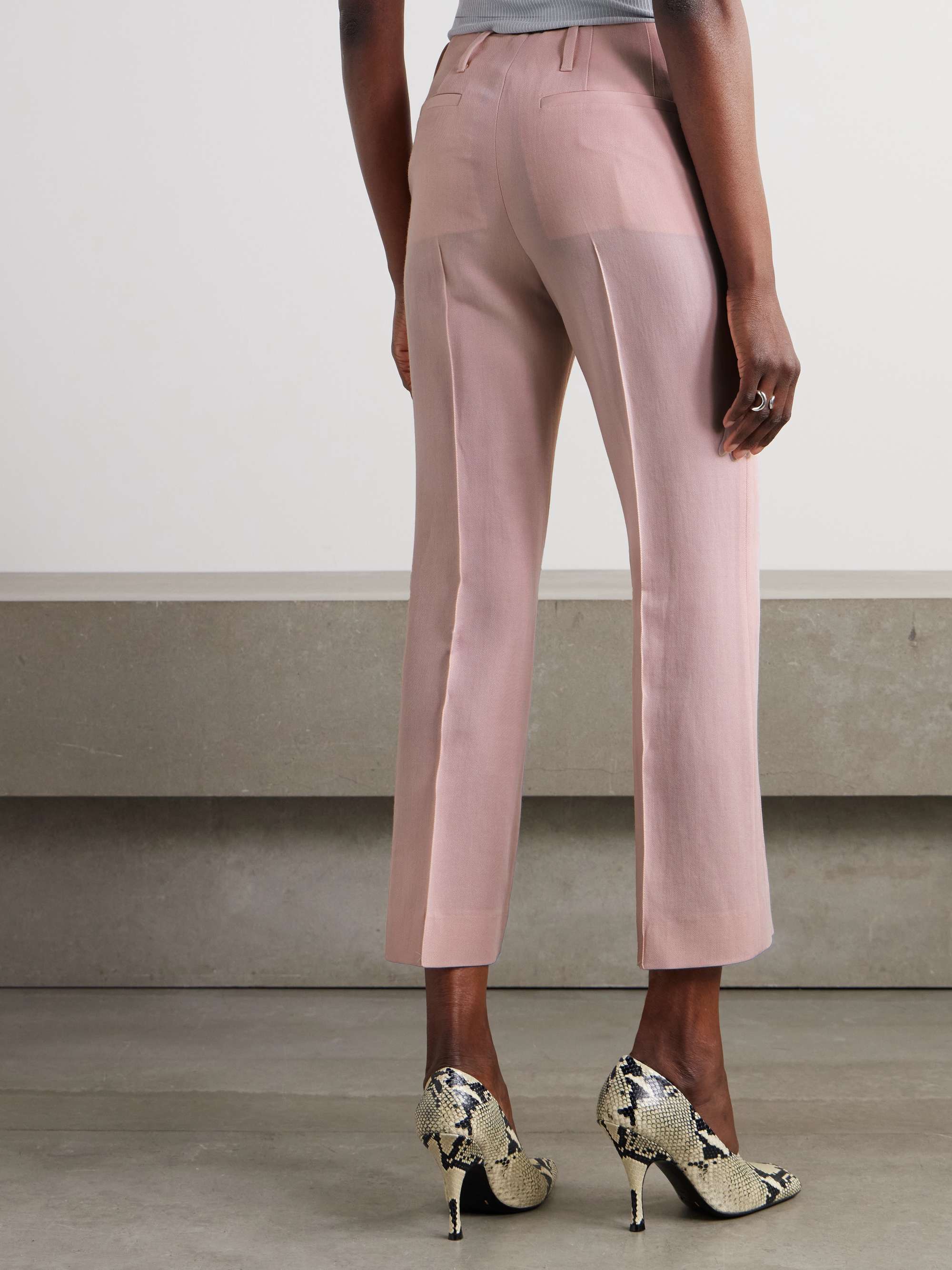 Cropped pleated wool-blend twill straight-leg pants view