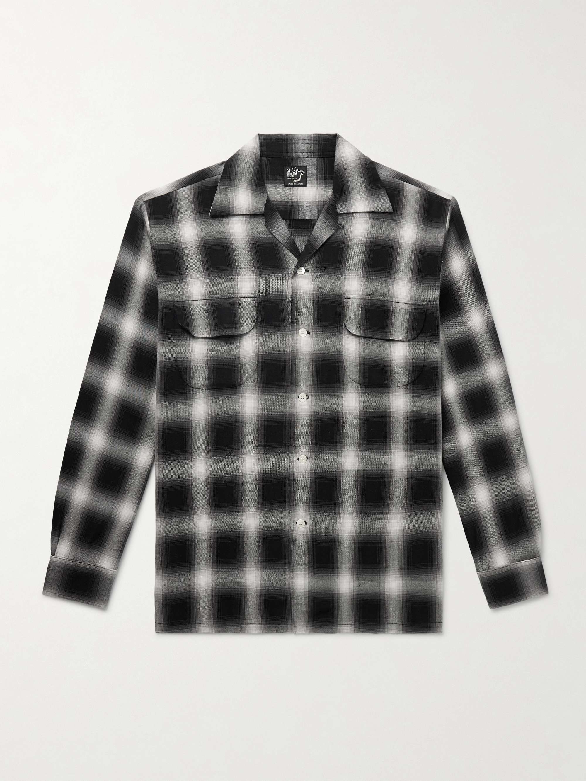 Convertible-Collar Checked Cotton-Blend Flannel Shirt view