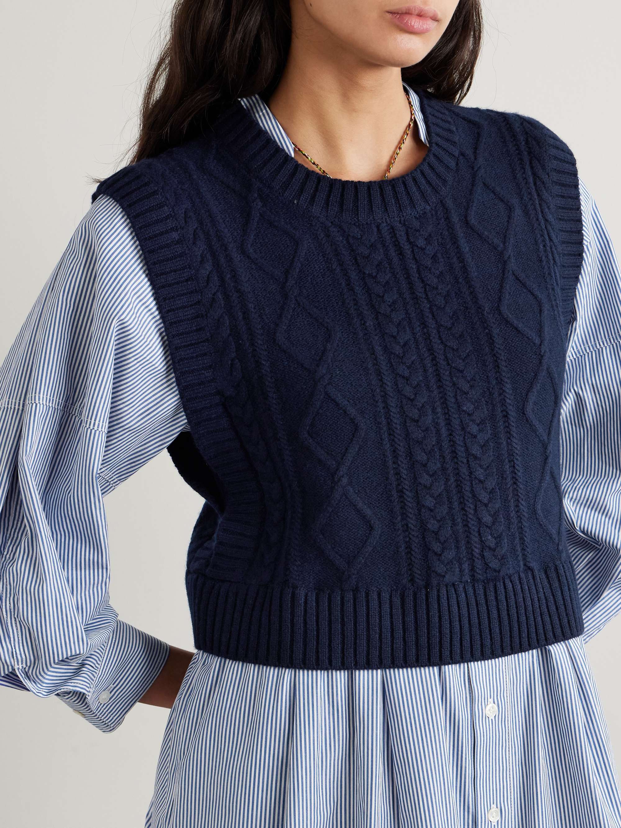 Caleb cable-knit merino wool and striped cotton-poplin midi dress view