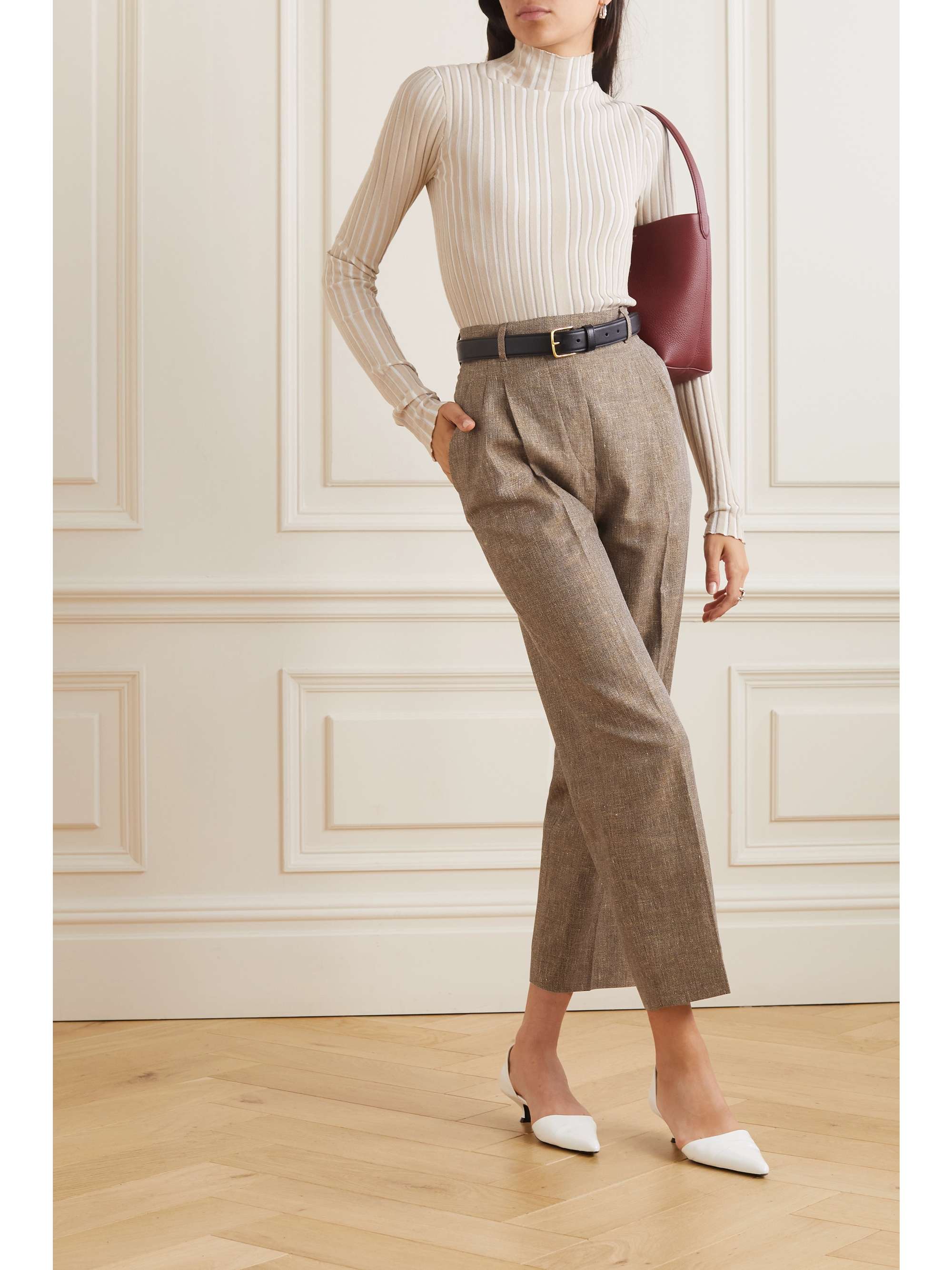 Wybie cropped pleated linen-blend wide-leg pants view