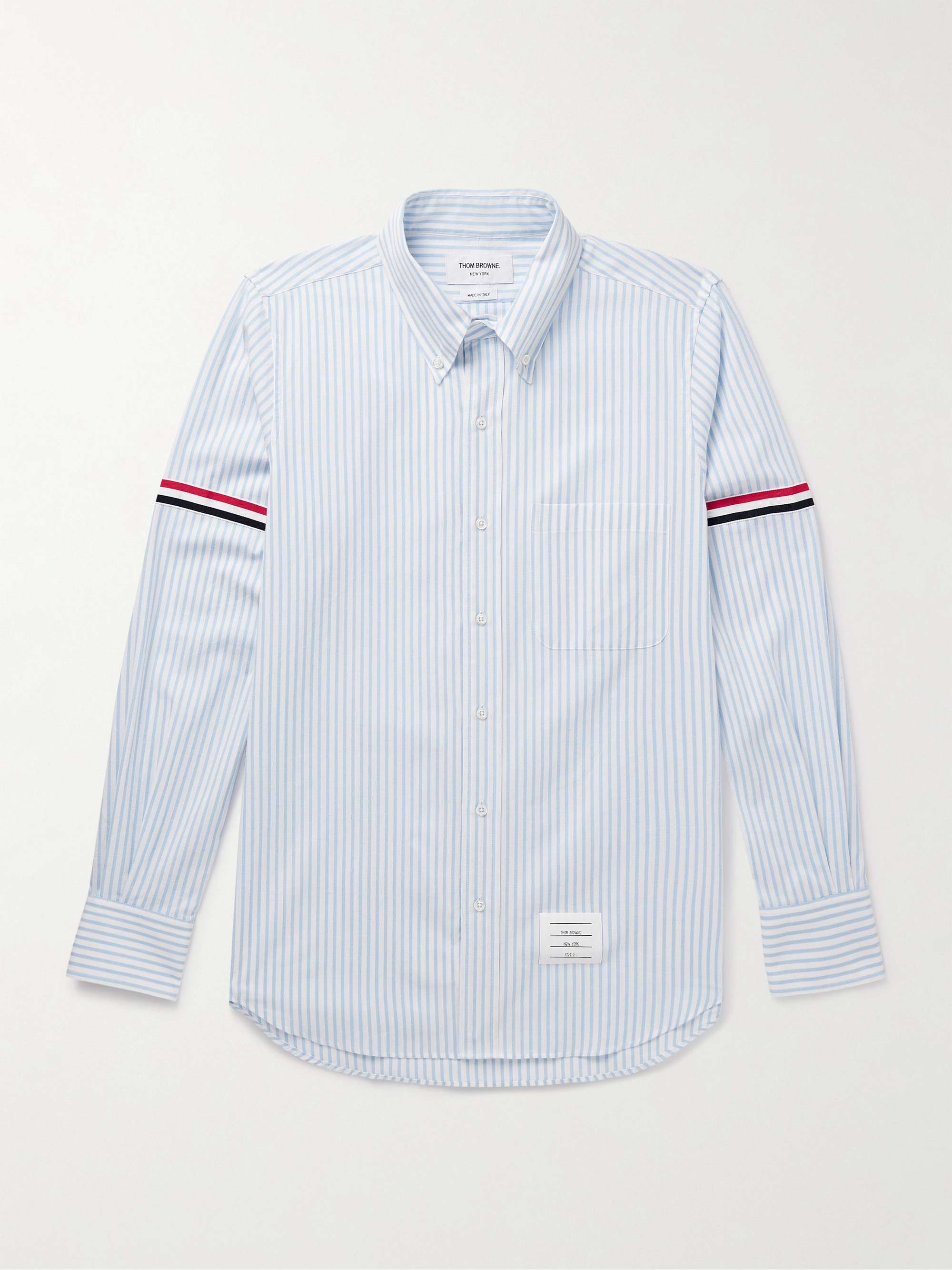 Button-Down Collar Grosgrain-Trimmed Striped Cotton-Voile Shirt view