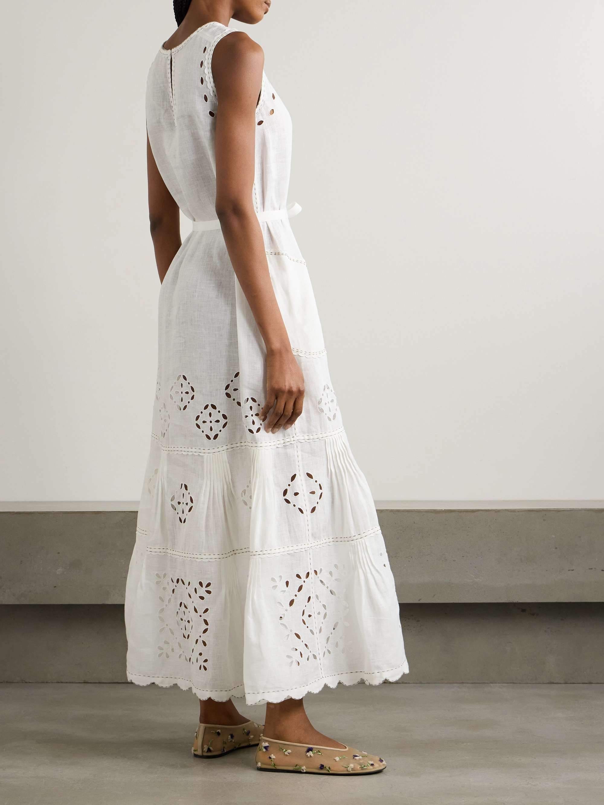 Karry belted tiered embroidered broderie anglaise linen maxi dress view