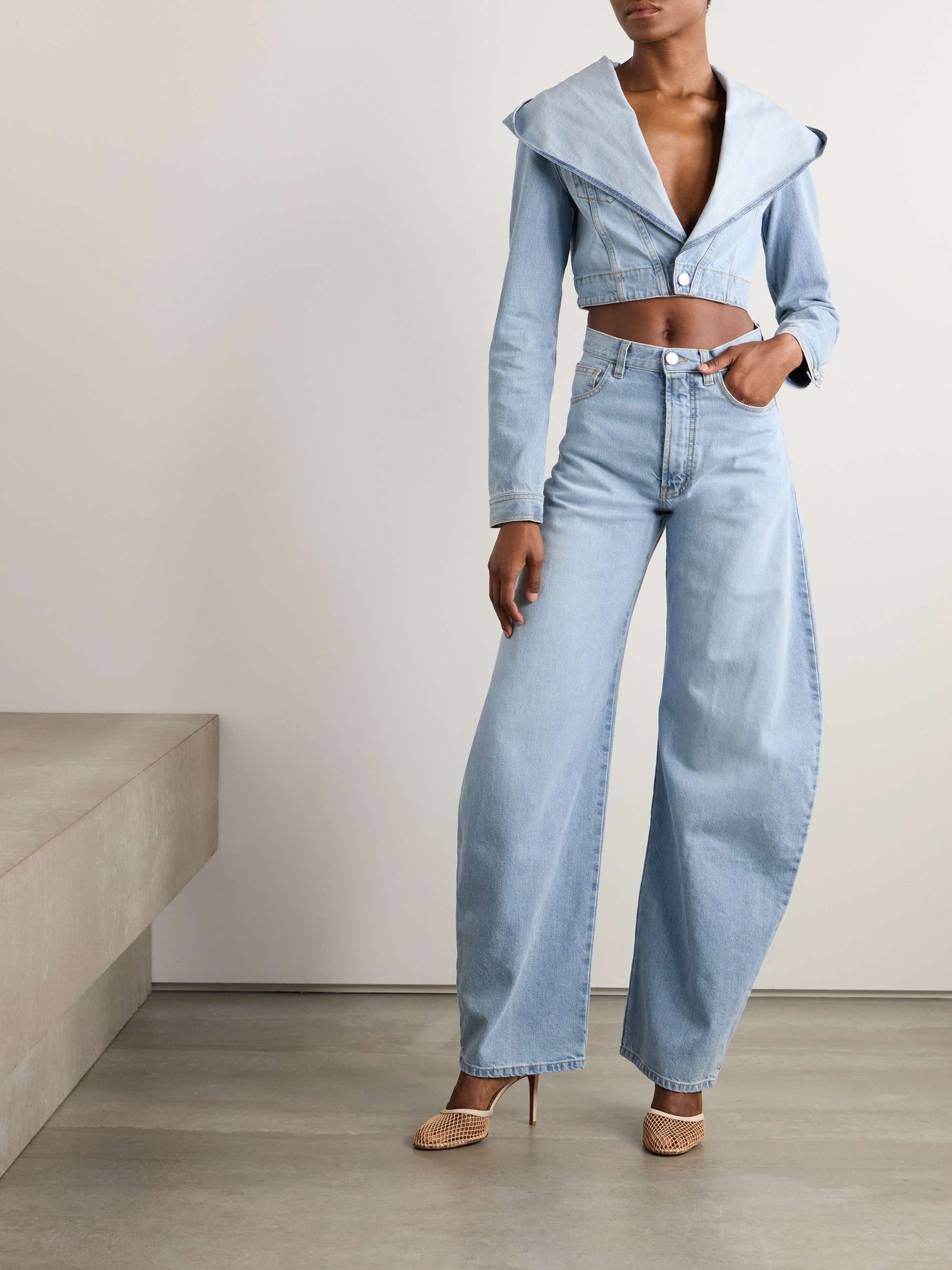 Cropped denim hooded jacket view