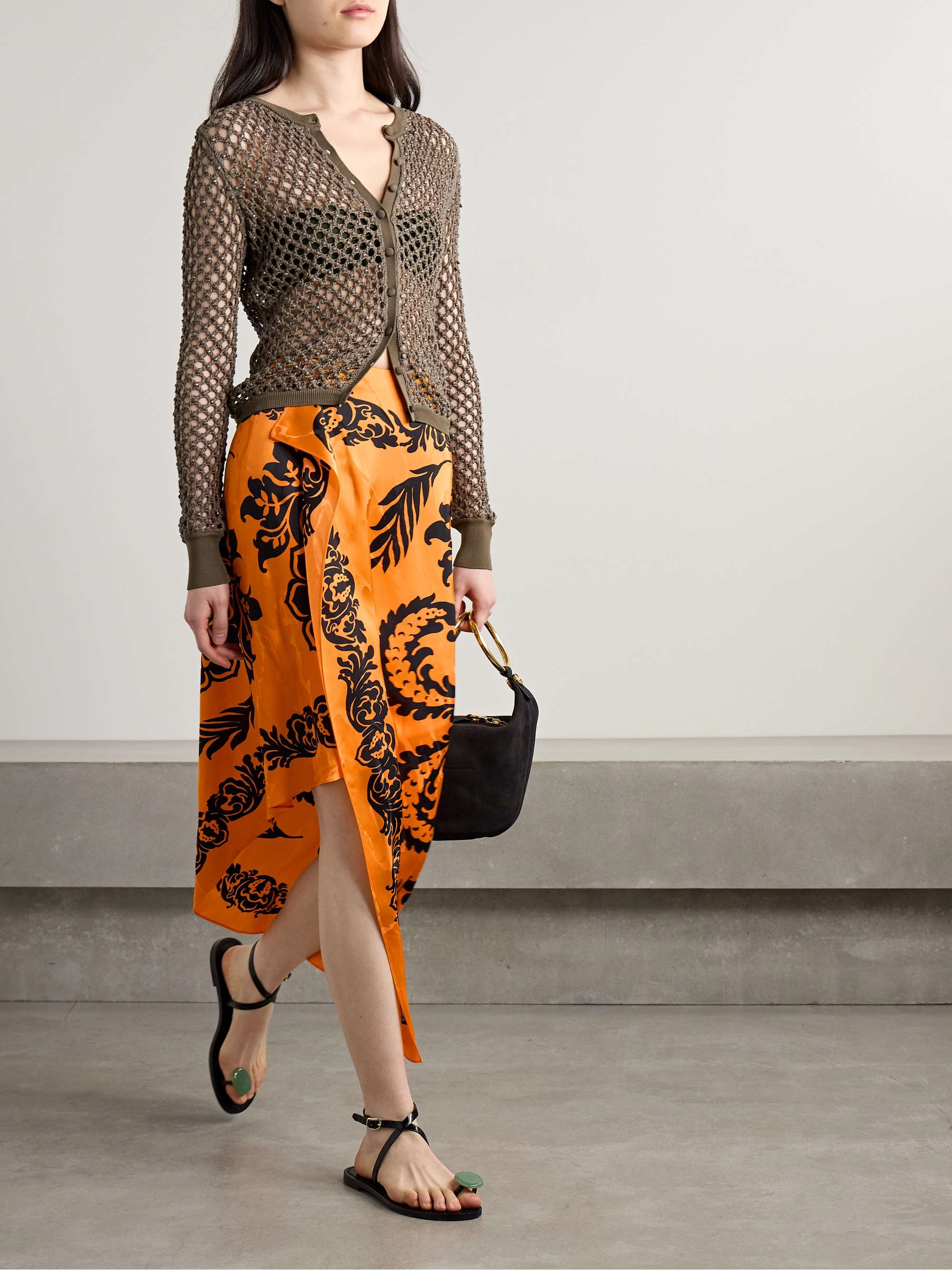Asymmetric printed satin-jacquard midi skirt view