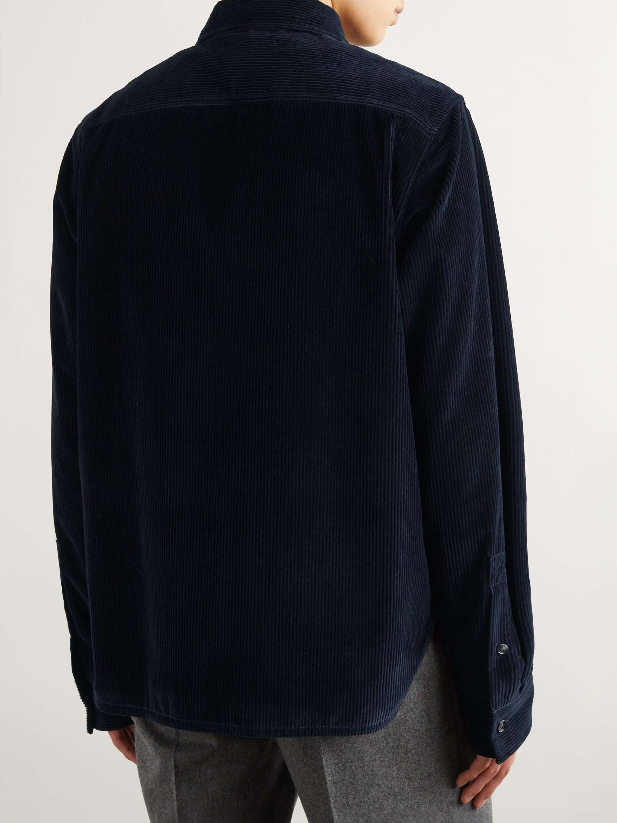 Leather-Trimmed Cotton-Corduroy Overshirt view