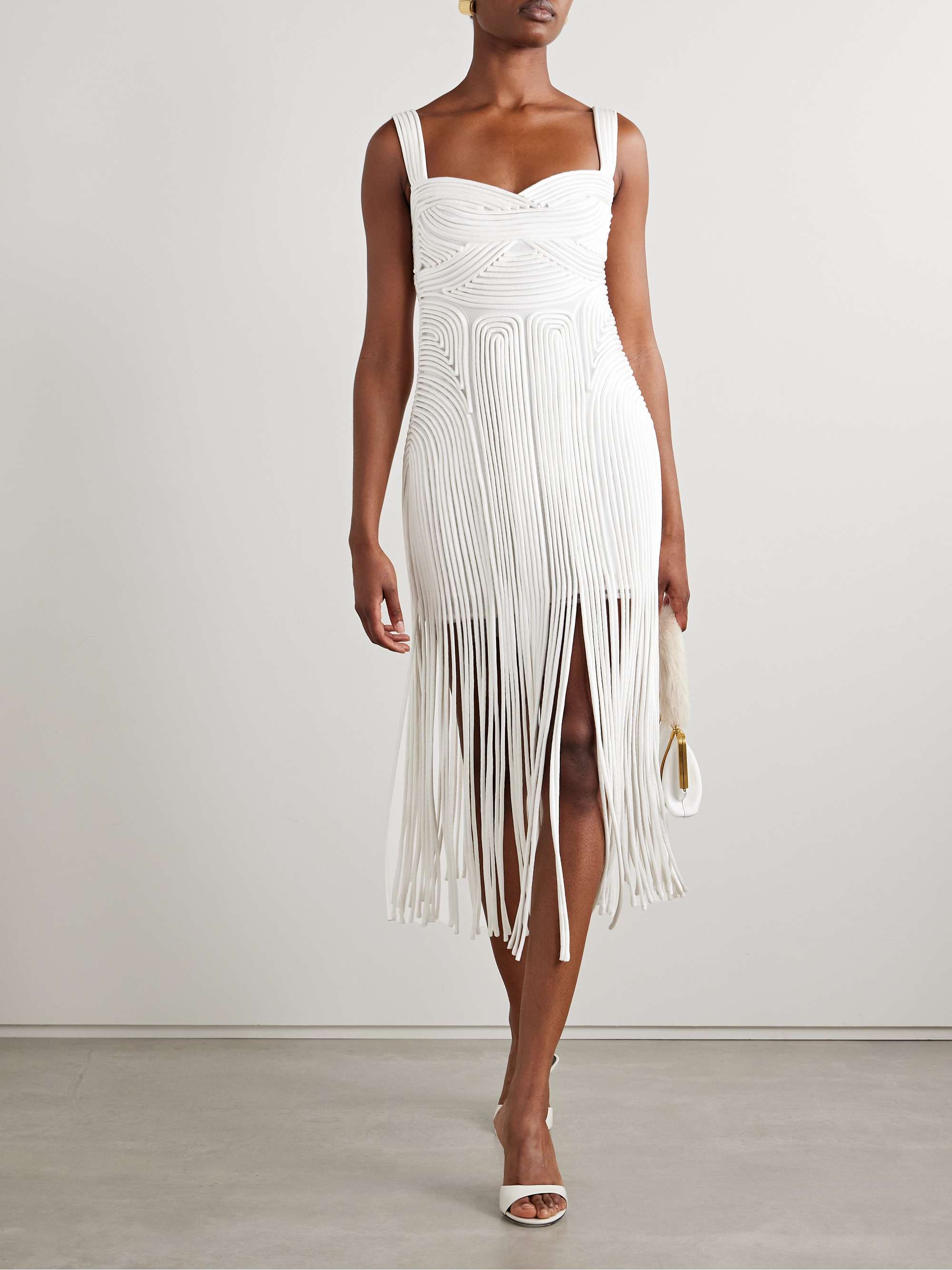 Darby fringed appliquéd tulle midi dress view