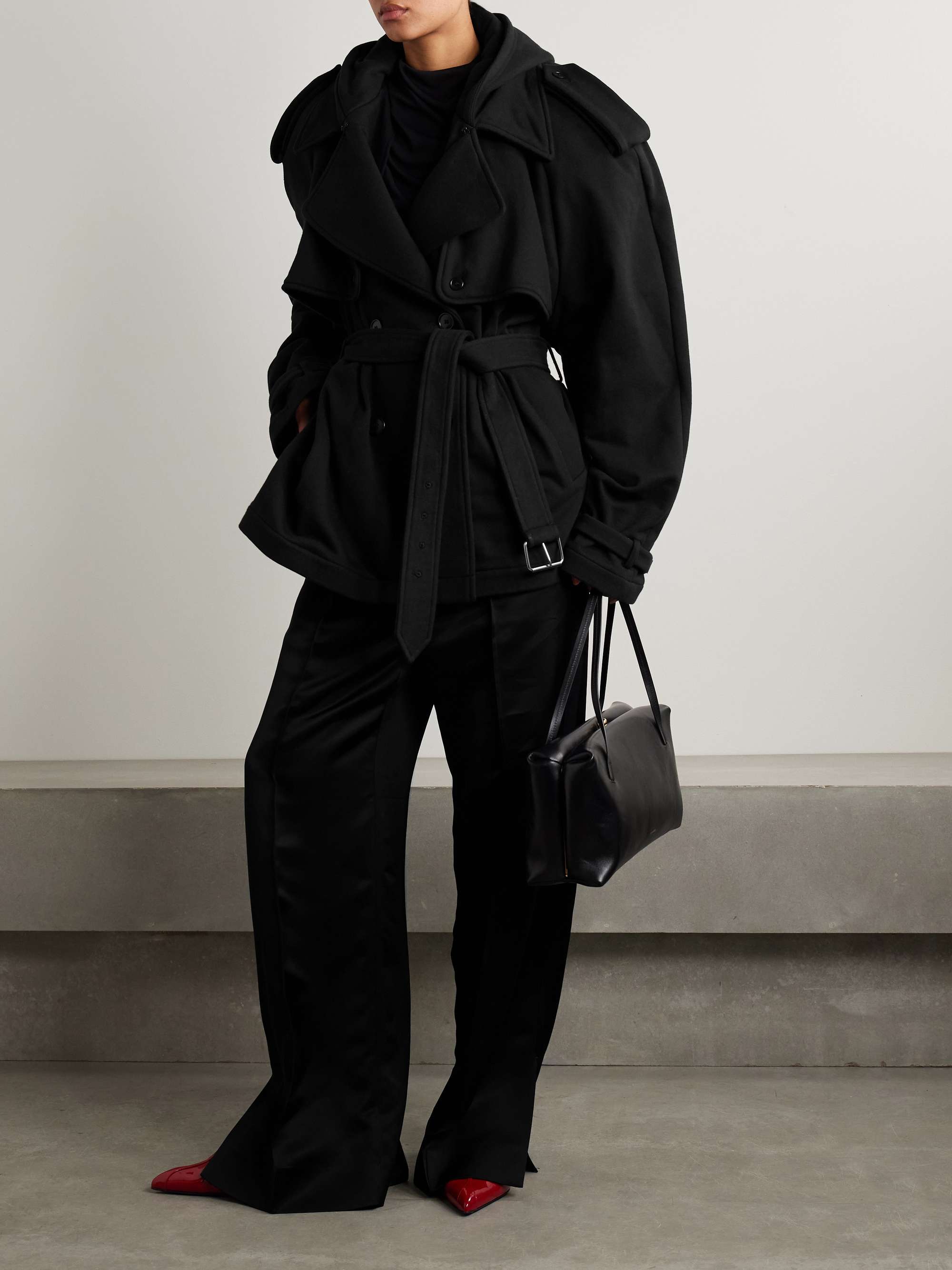Hooded double-breasted belted cotton-jersey jacket view