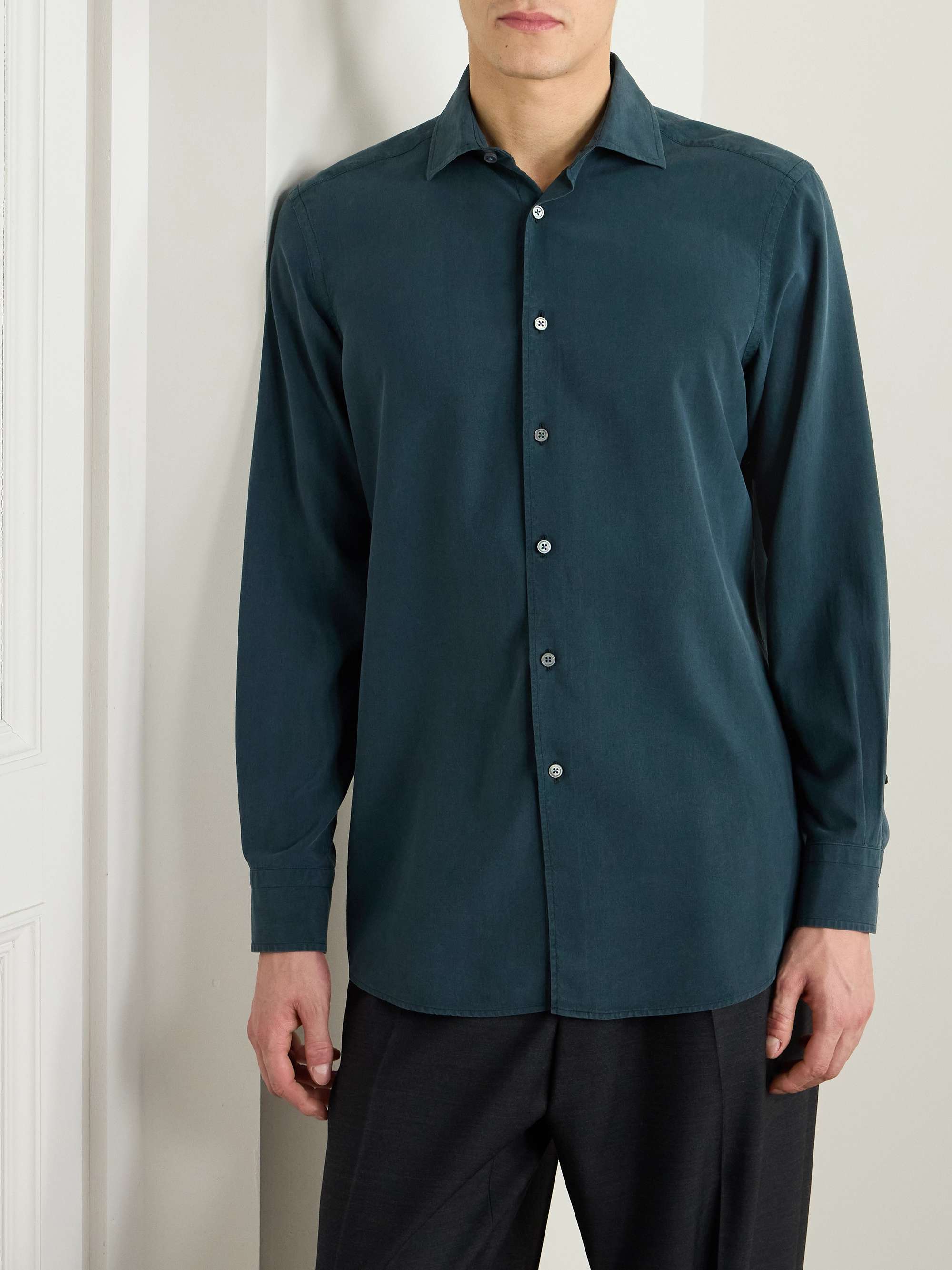 Garment-Dyed Brushed-Silk Shirt view