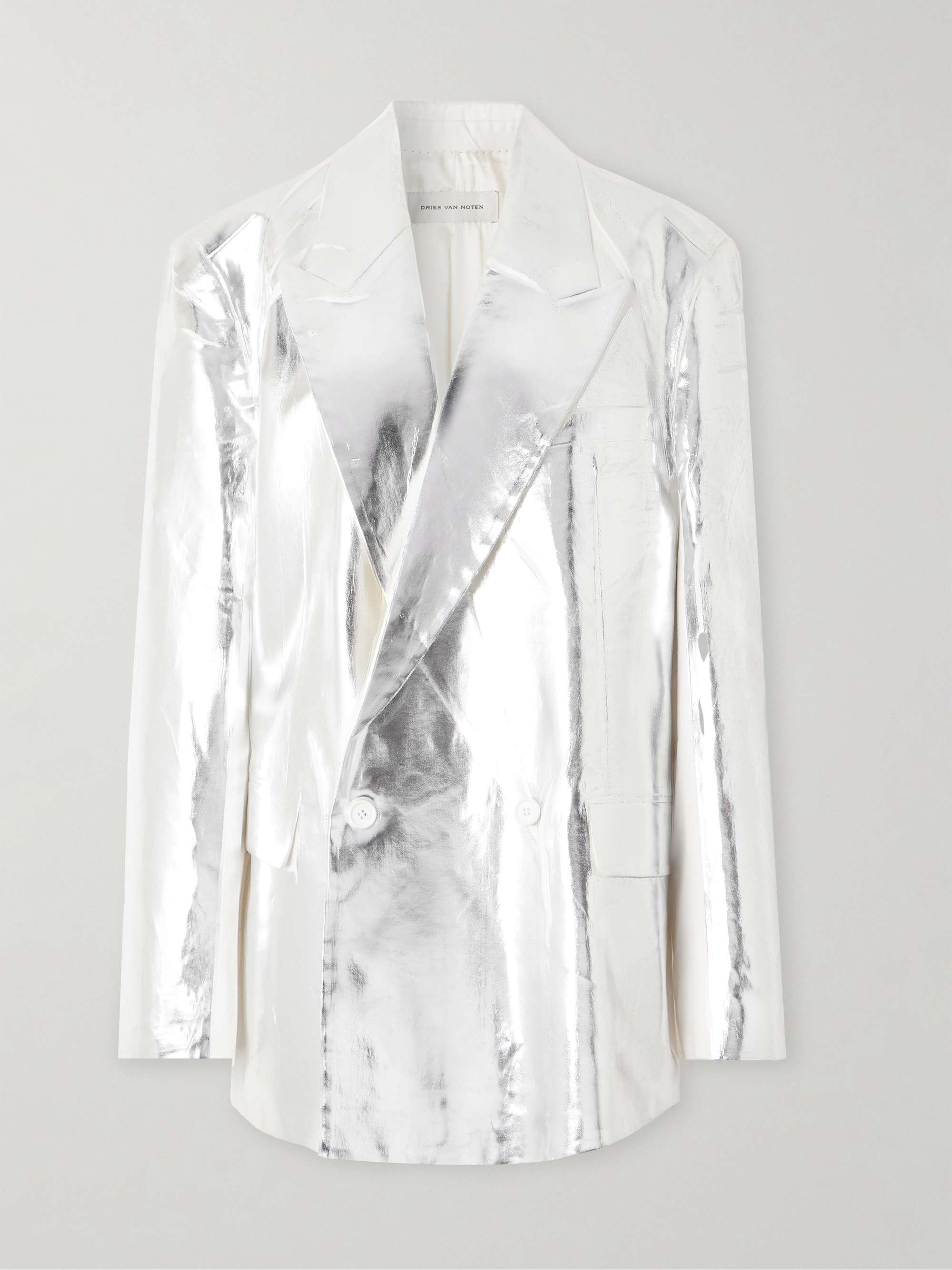 Double-breasted metallic coated-cotton blazer view