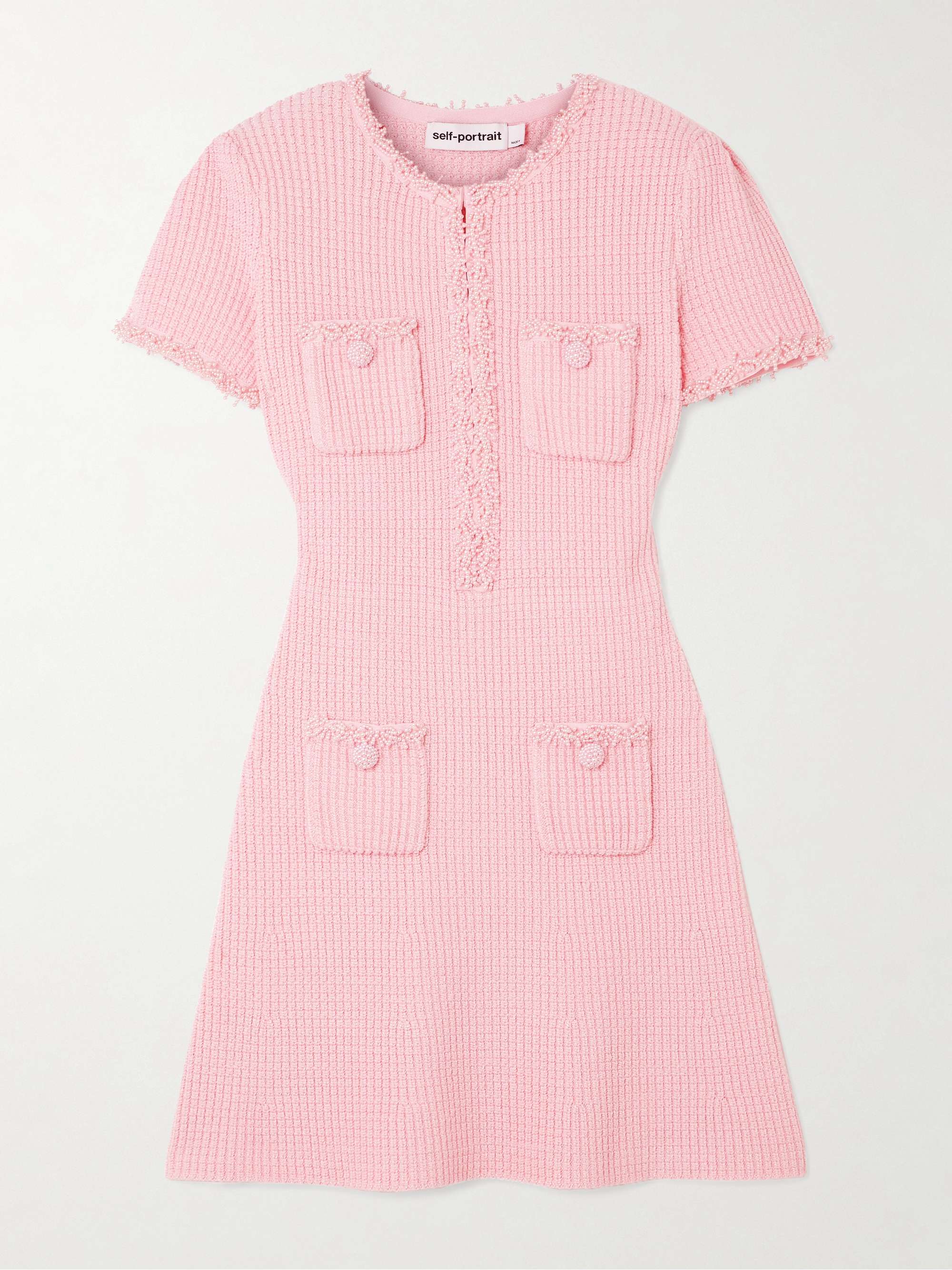Faux pearl-embellished waffle-knit mini dress view