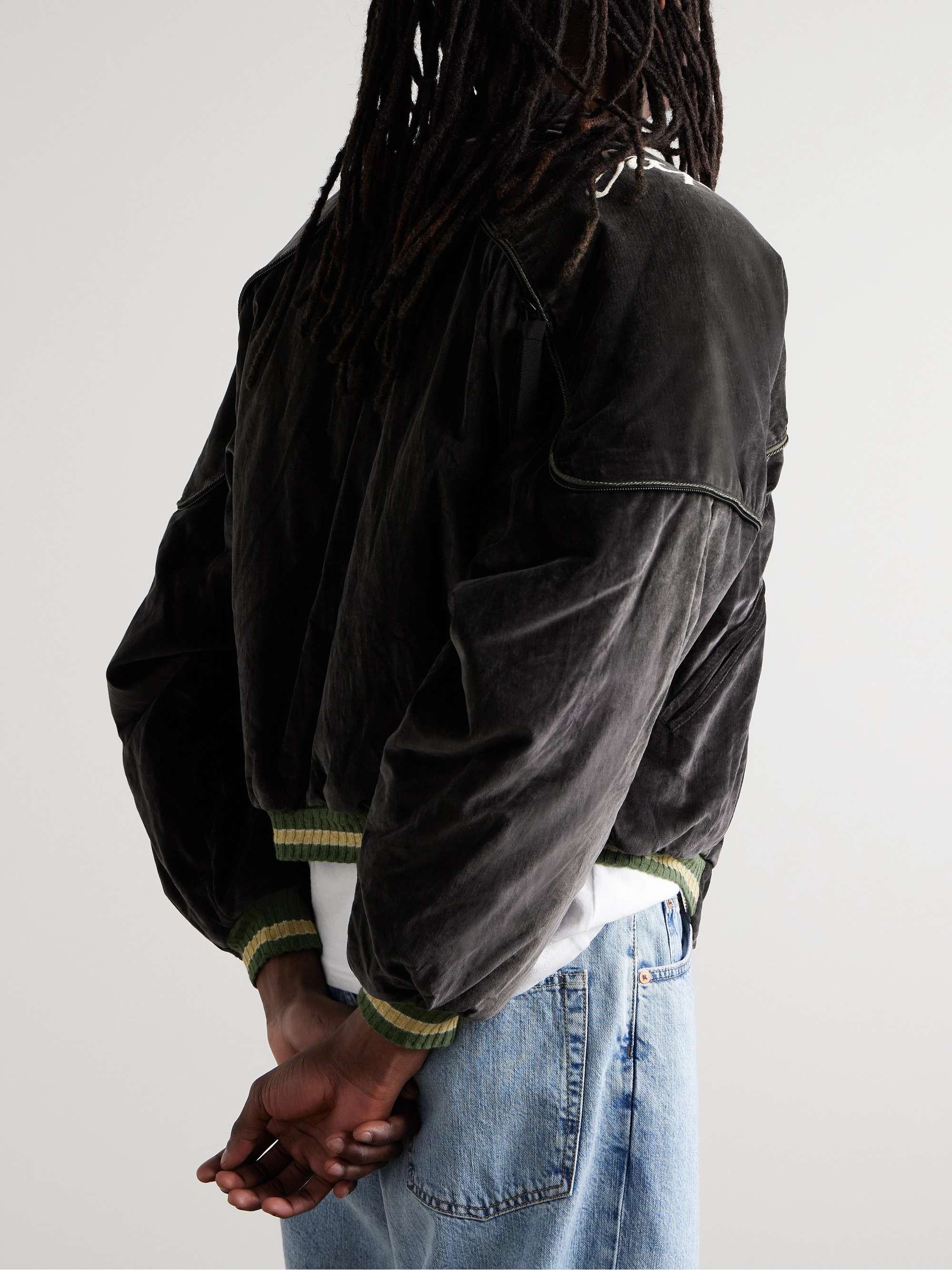 Sham Convertible Embroidered Cotton-Velvet Bomber Jacket view