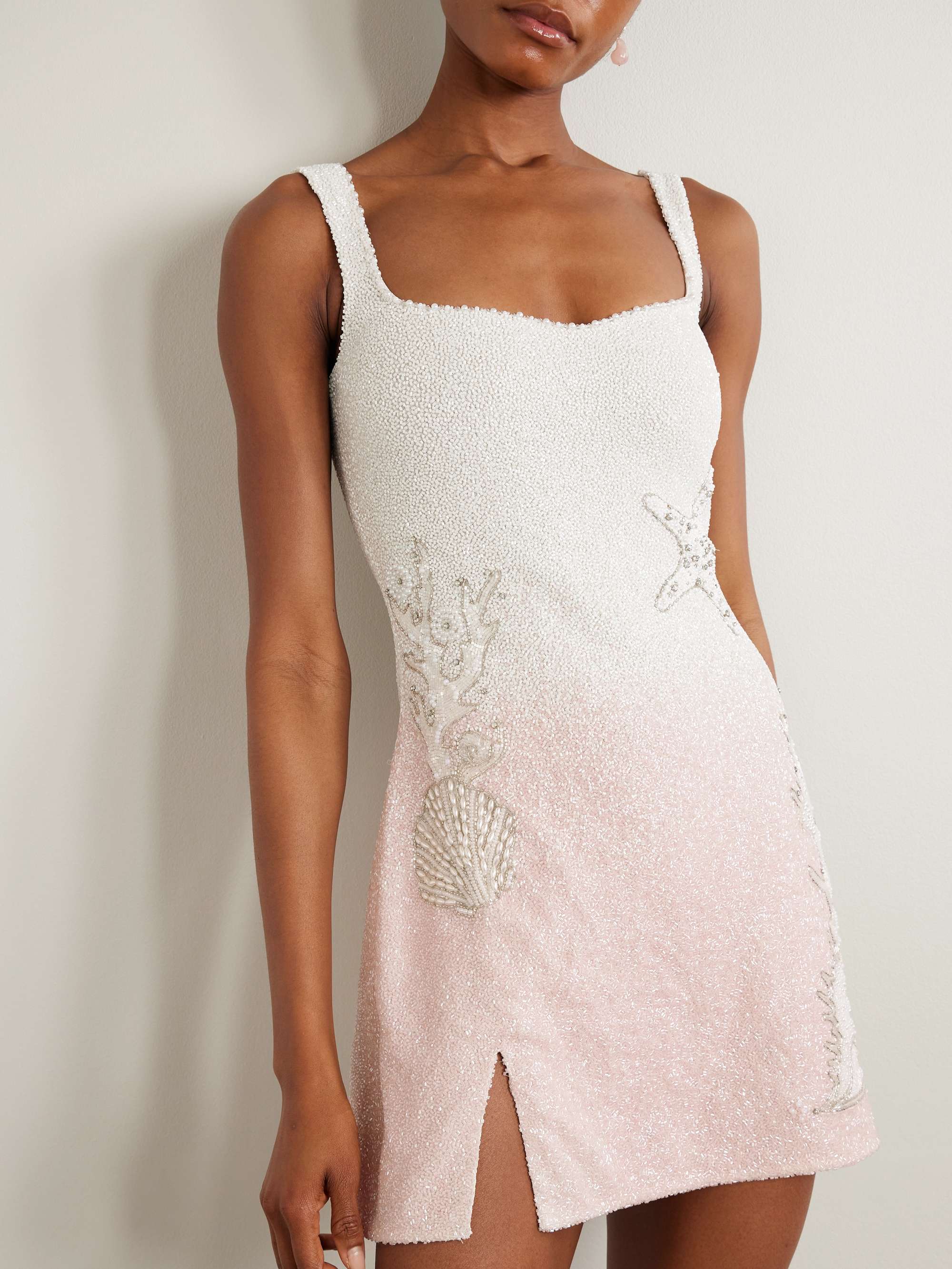 Seashell crystal-embellished beaded tulle mini dress view
